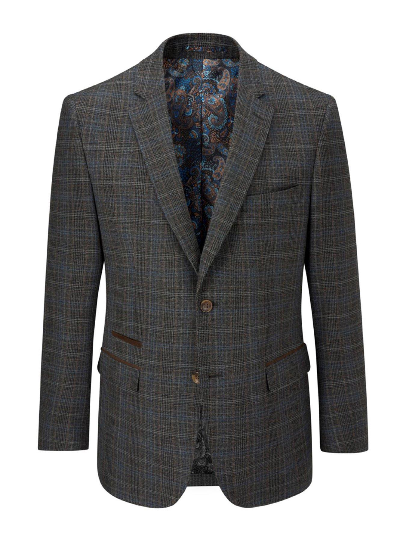  image of skopes-tailored-fit-margrave-charcoal-check-suit-jacket-grey