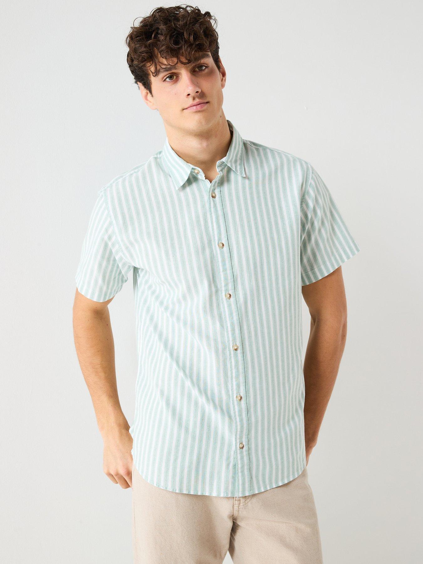 Jack & Jones Oxford Striped Short Sleeve Shirt - Green