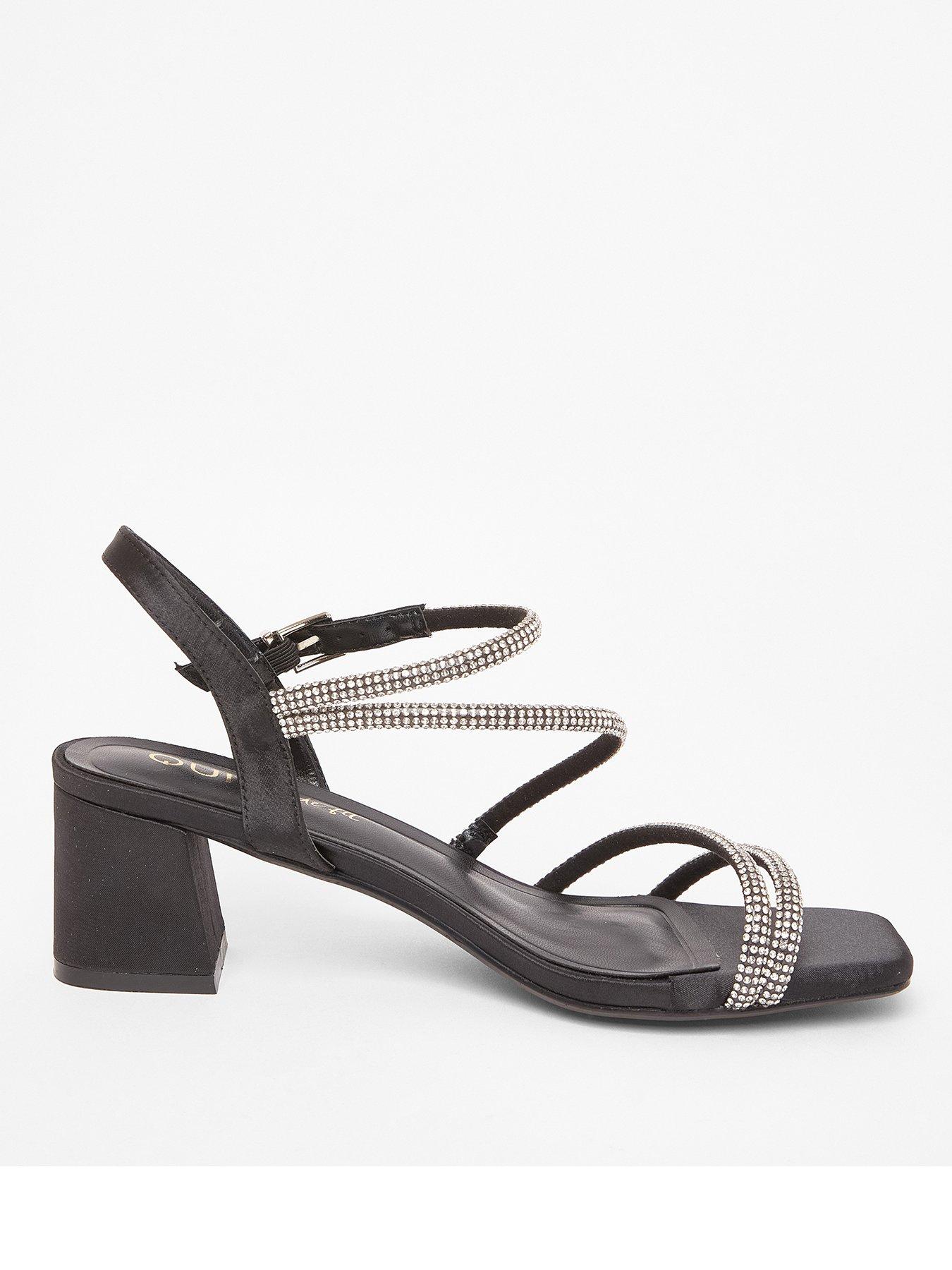 Quiz Wide Fit Black Diamante Block Heels