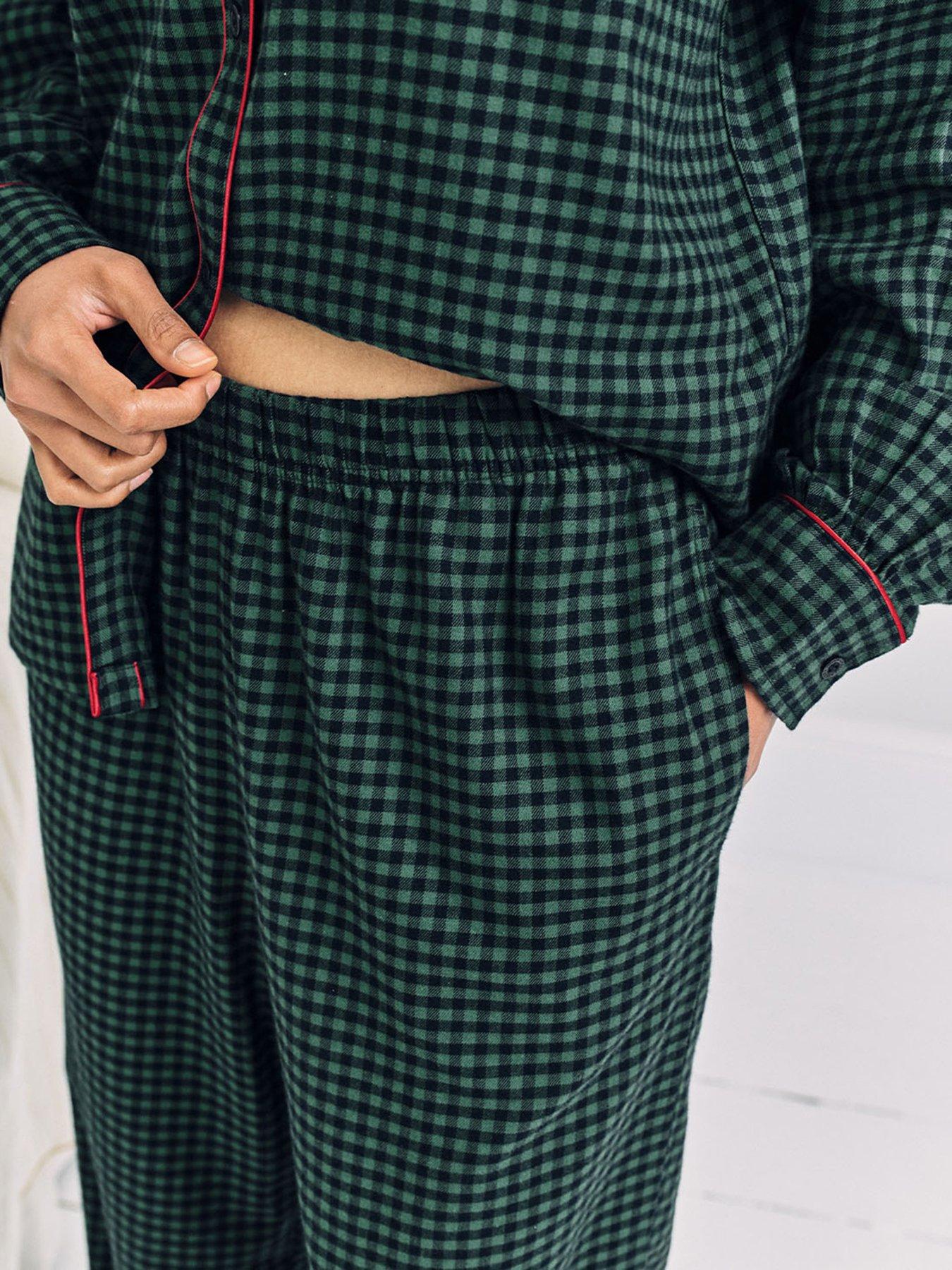 Image 6 of 6 of CHELSEA PEERS Button Down Shirt And Straight Leg Bottoms Pyjama Set - Green