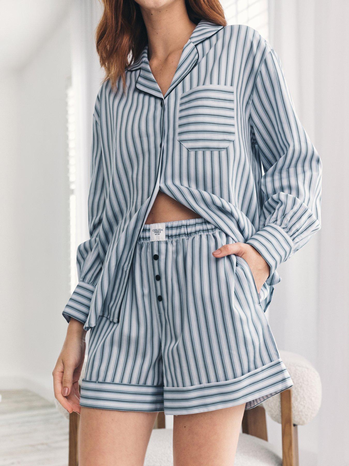 Image 3 of 6 of CHELSEA PEERS Chelssea Short Button Up Set In Woven Cotton - Blue