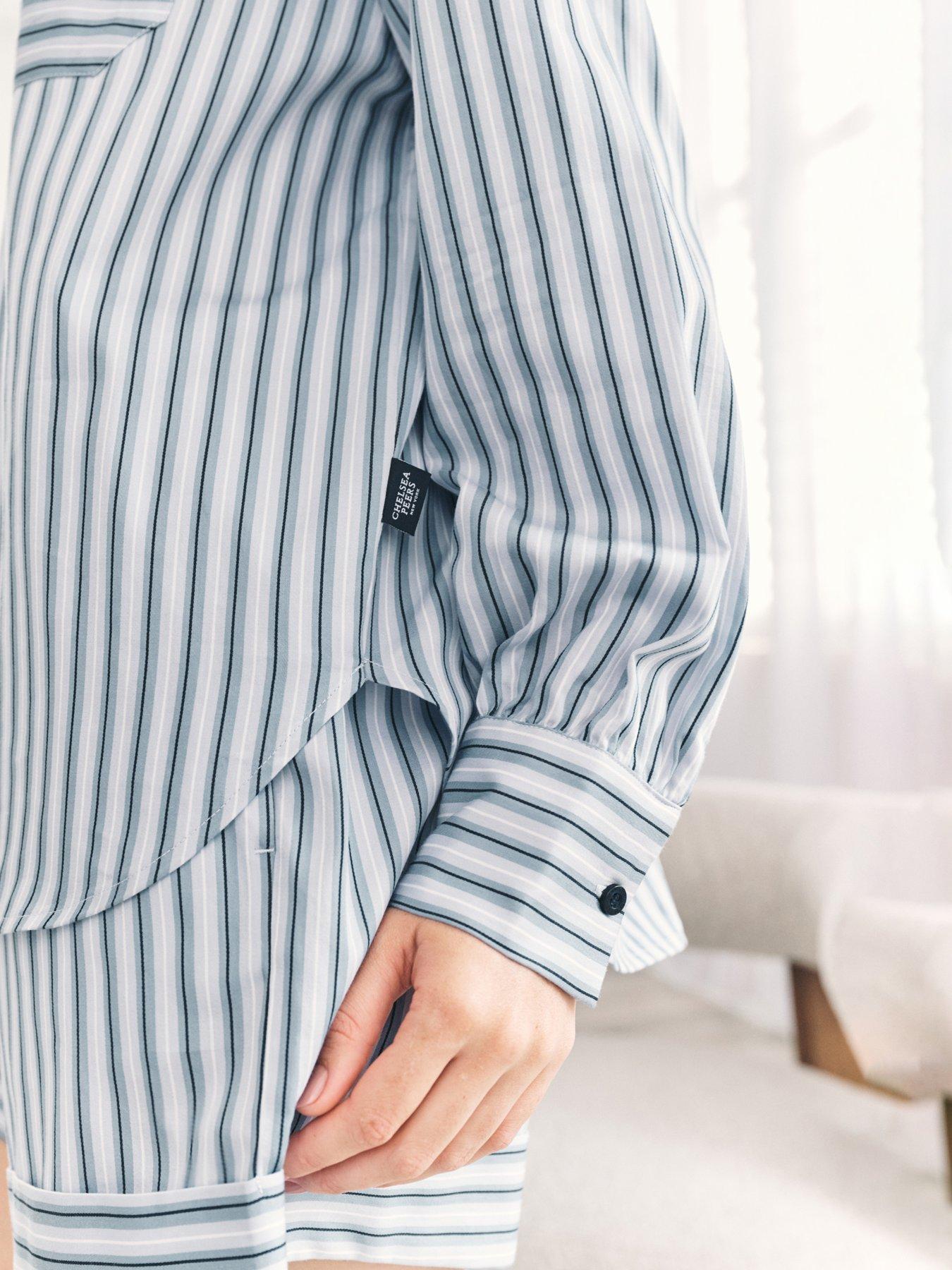 Image 4 of 6 of CHELSEA PEERS Chelssea Short Button Up Set In Woven Cotton - Blue