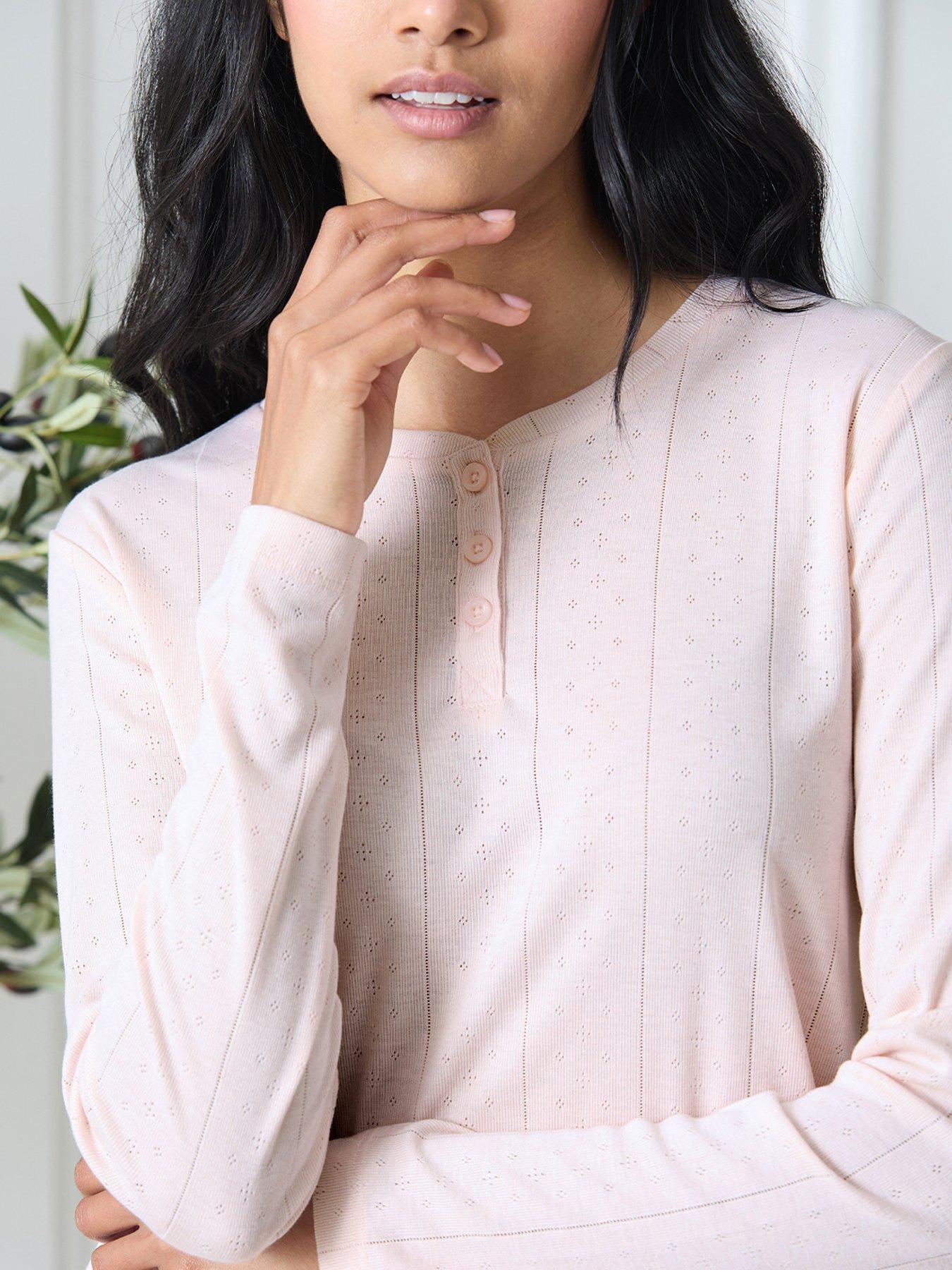 Image 3 of 6 of CHELSEA PEERS Henley Pointelle Top With Cotton Boxer Bottoms - Pink