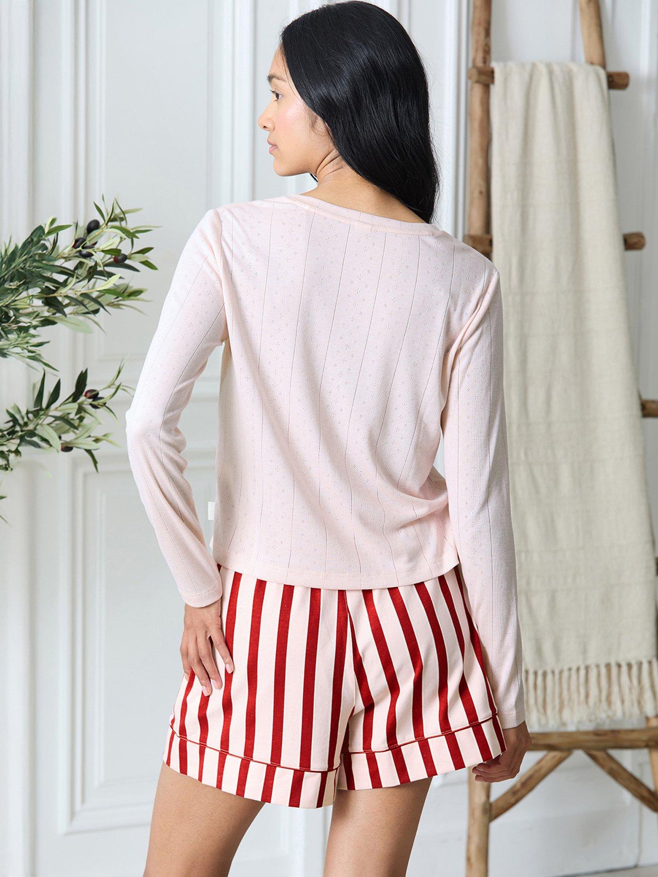 Image 5 of 6 of CHELSEA PEERS Henley Pointelle Top With Cotton Boxer Bottoms - Pink