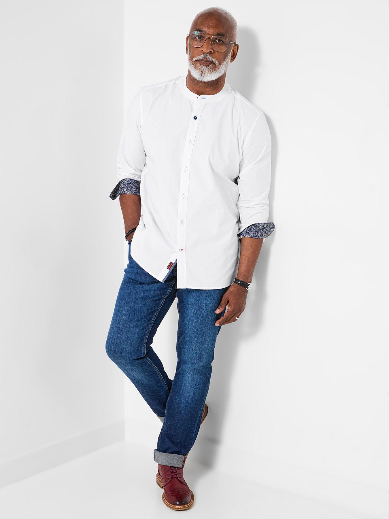  image of joe-browns-contrast-trim-grandad-collar-long-sleeve-shirt-white