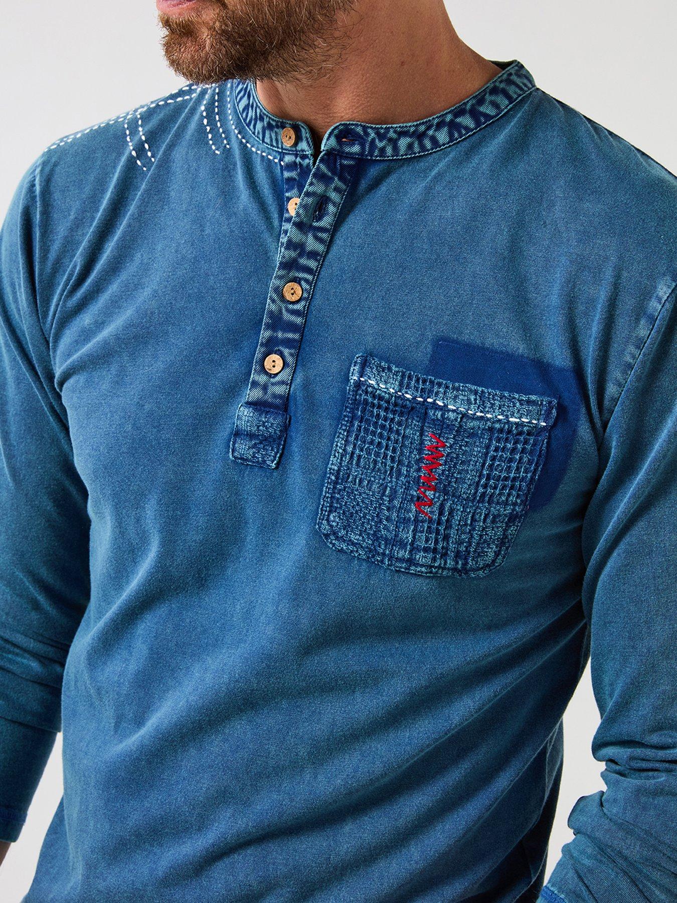 Image 4 of 6 of Joe Browns Indigo Washed Henley T Shirt - Blue