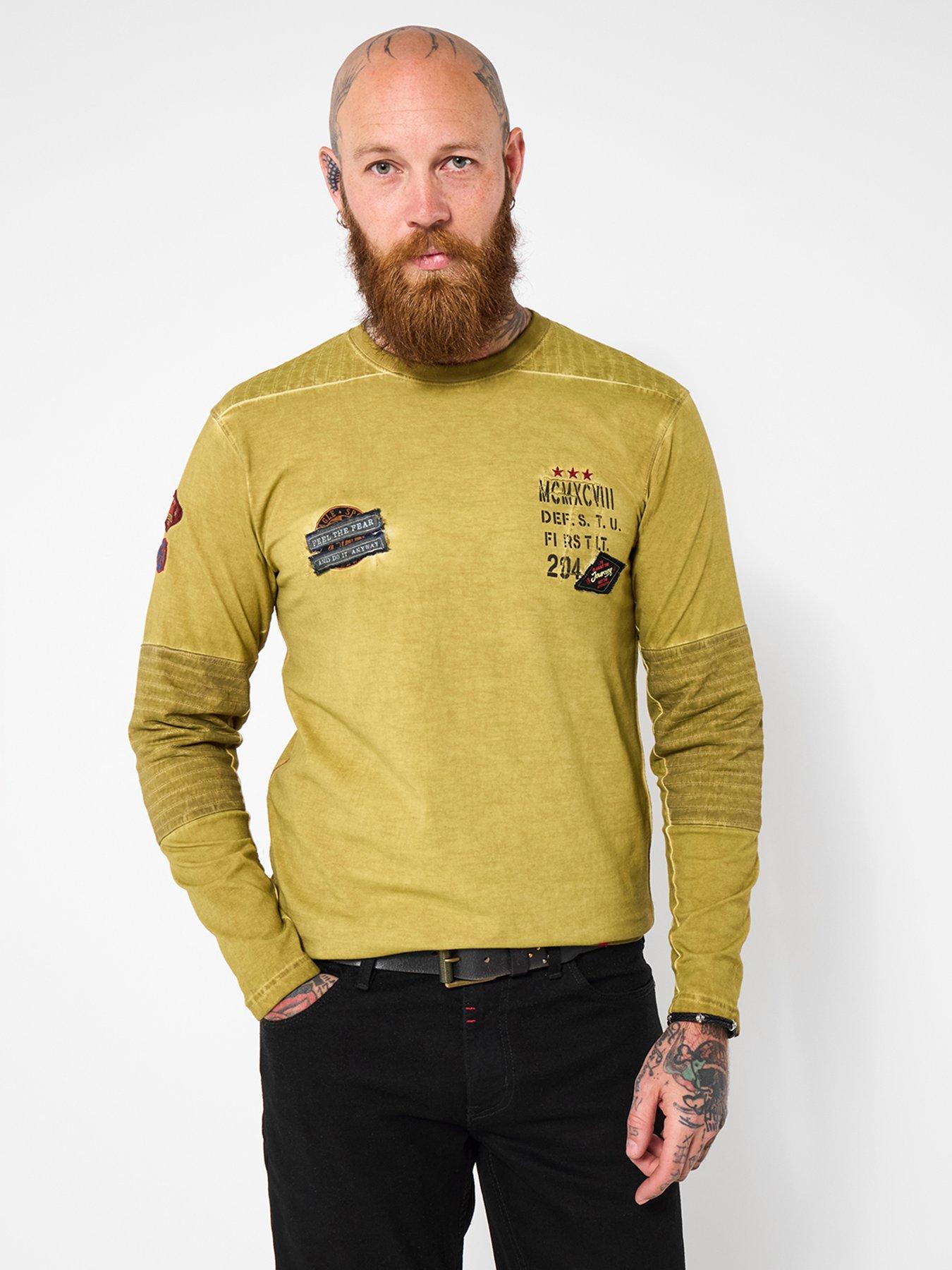 undefined Badge Detail Crew Neck Long Sleeve T Shirt - Dark Yellow