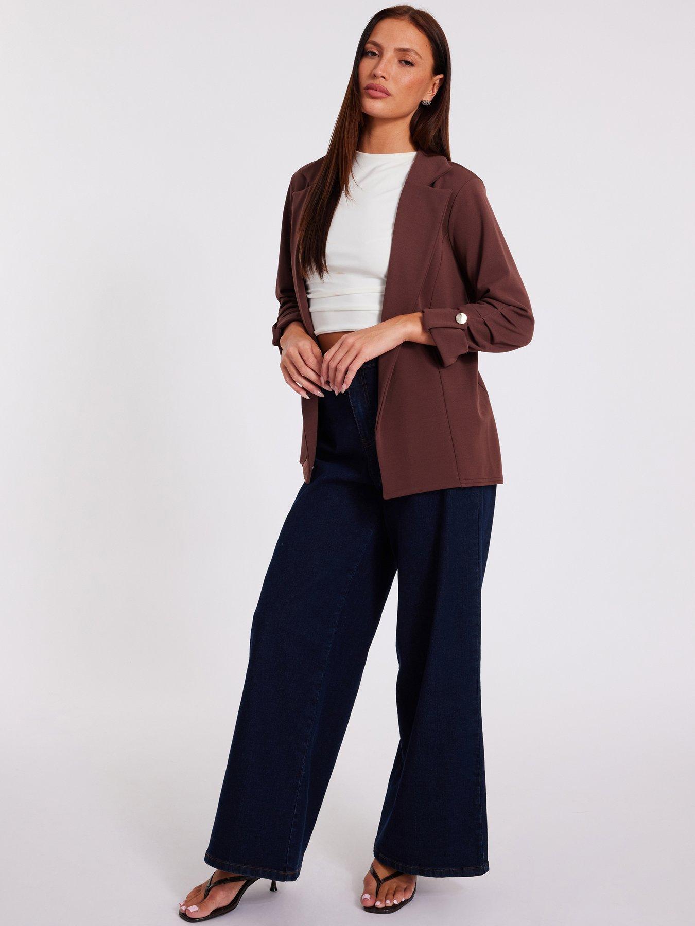 Image 3 of 6 of Quiz Brown Ruched Sleeve Blazer