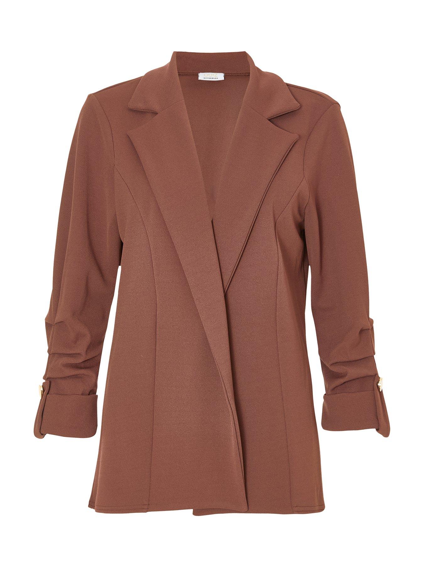 Image 4 of 6 of Quiz Brown Ruched Sleeve Blazer