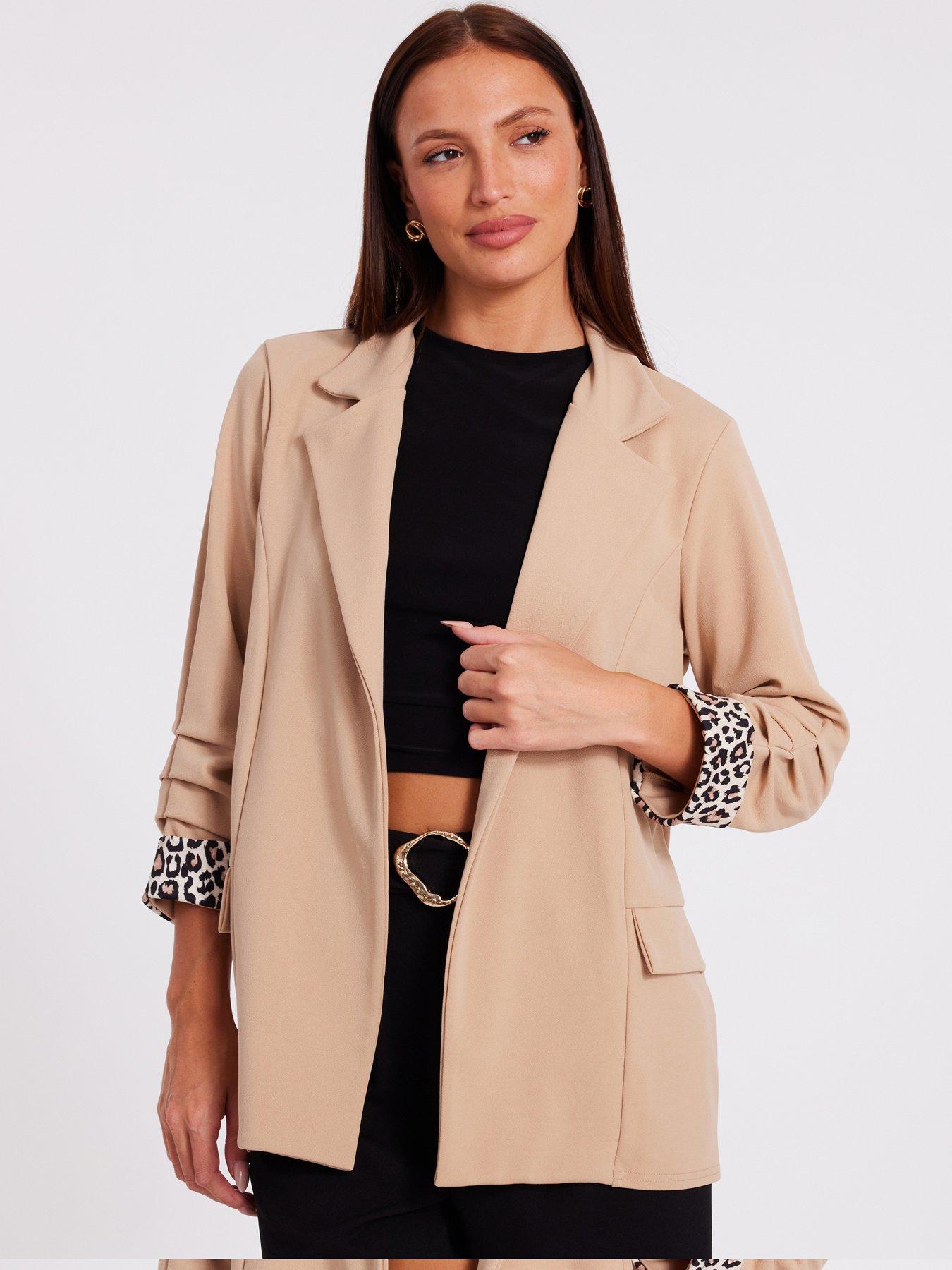 Image 1 of 6 of Quiz Stone Ruched Sleeve Blazer