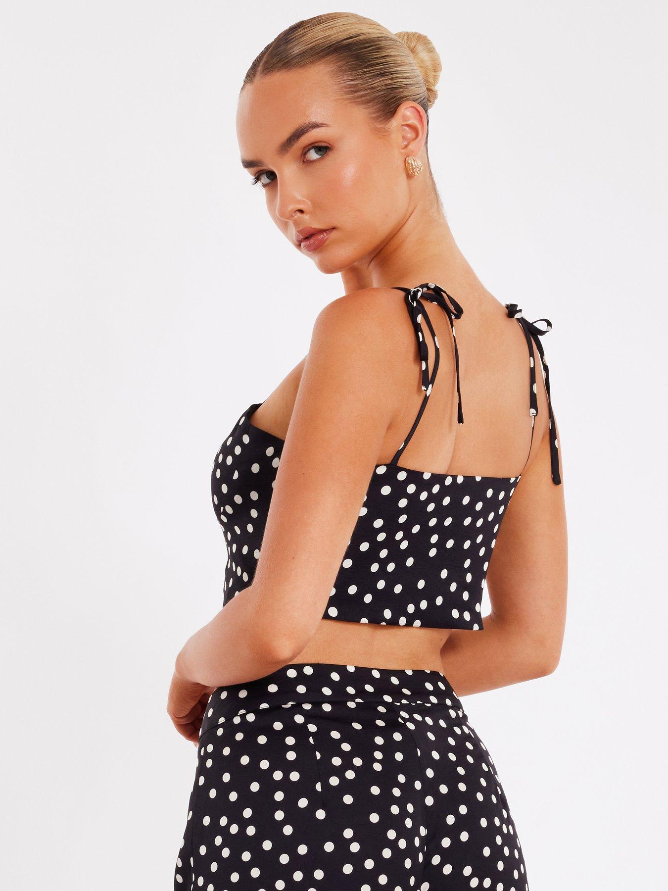 Image 2 of 6 of Quiz Black Polka Dot Crop Top