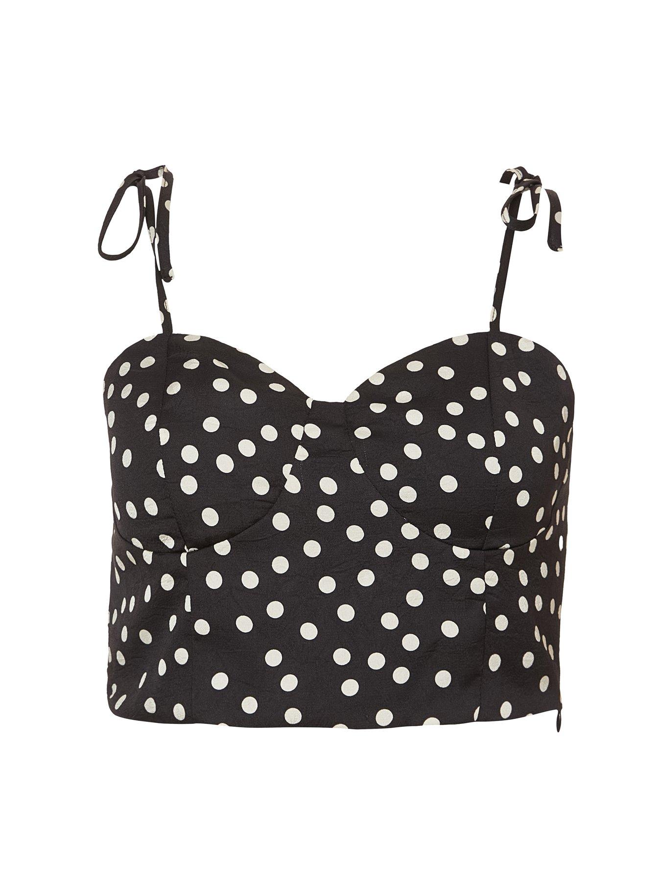 Image 4 of 6 of Quiz Black Polka Dot Crop Top