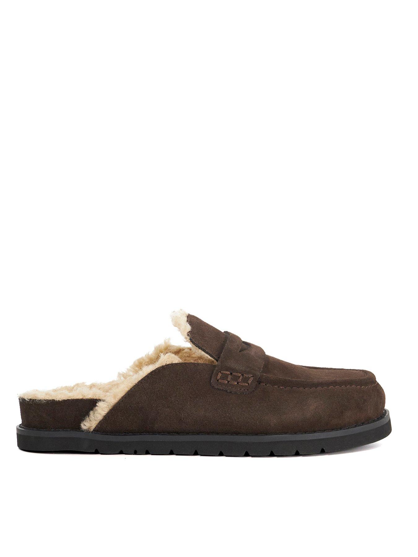 dune-london-goldy-faux-shearling-lined-backless-suede-loafers-brown
