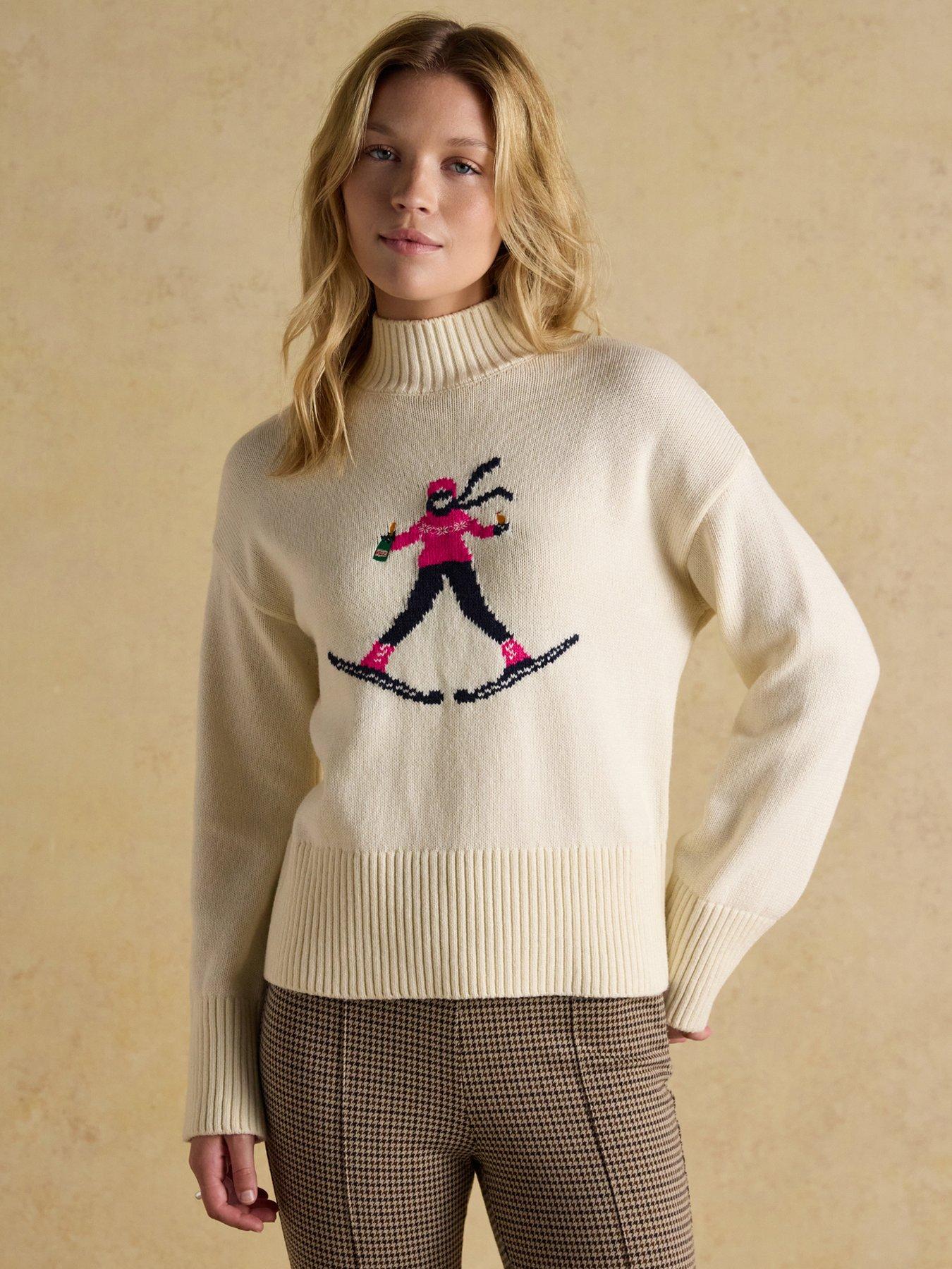 Image 1 of 6 of Joules Intarsia High Neck Jumper - Cream