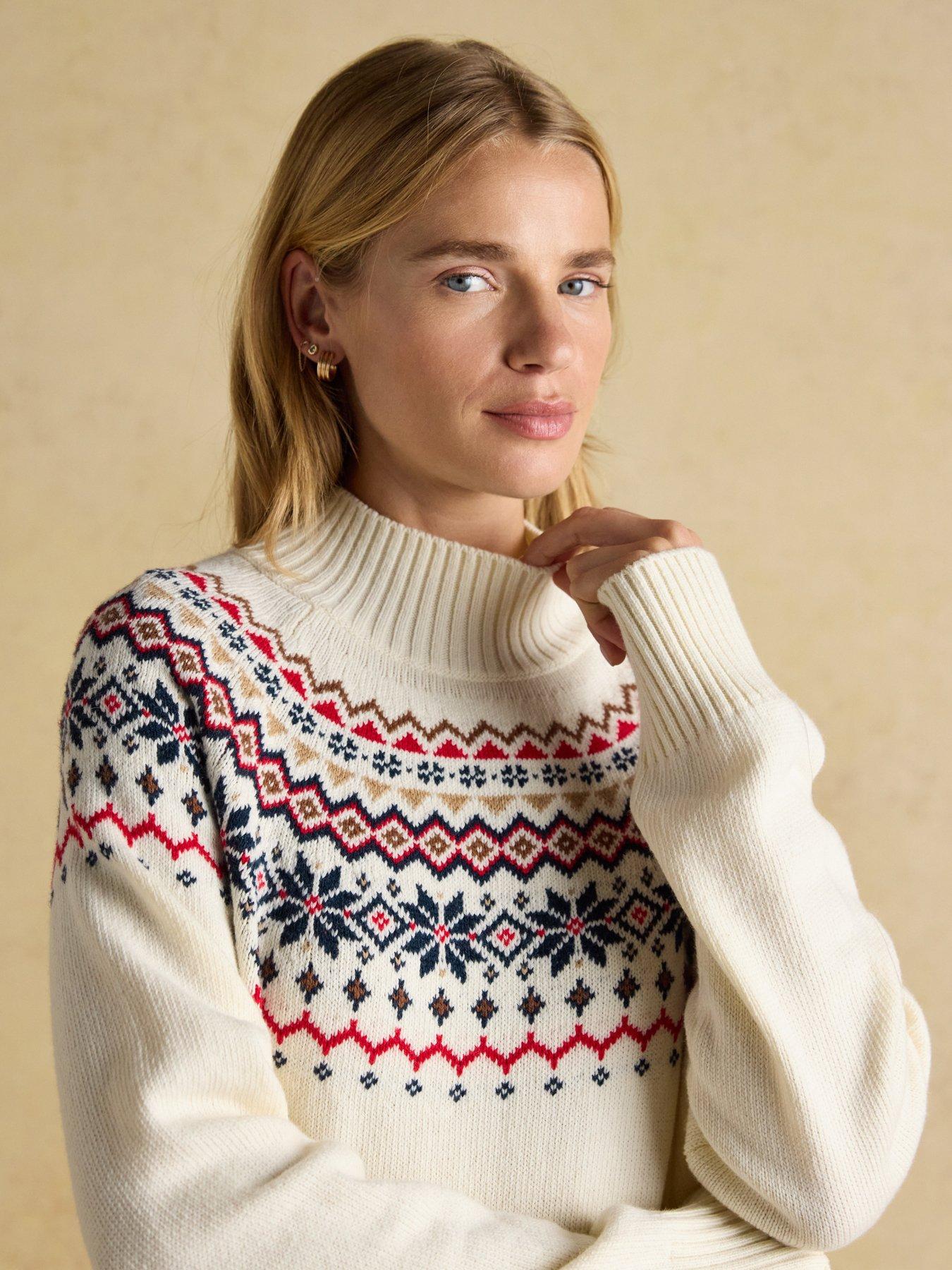  image of joules-fairisle-high-neck-cotton-rich-jumper-cream
