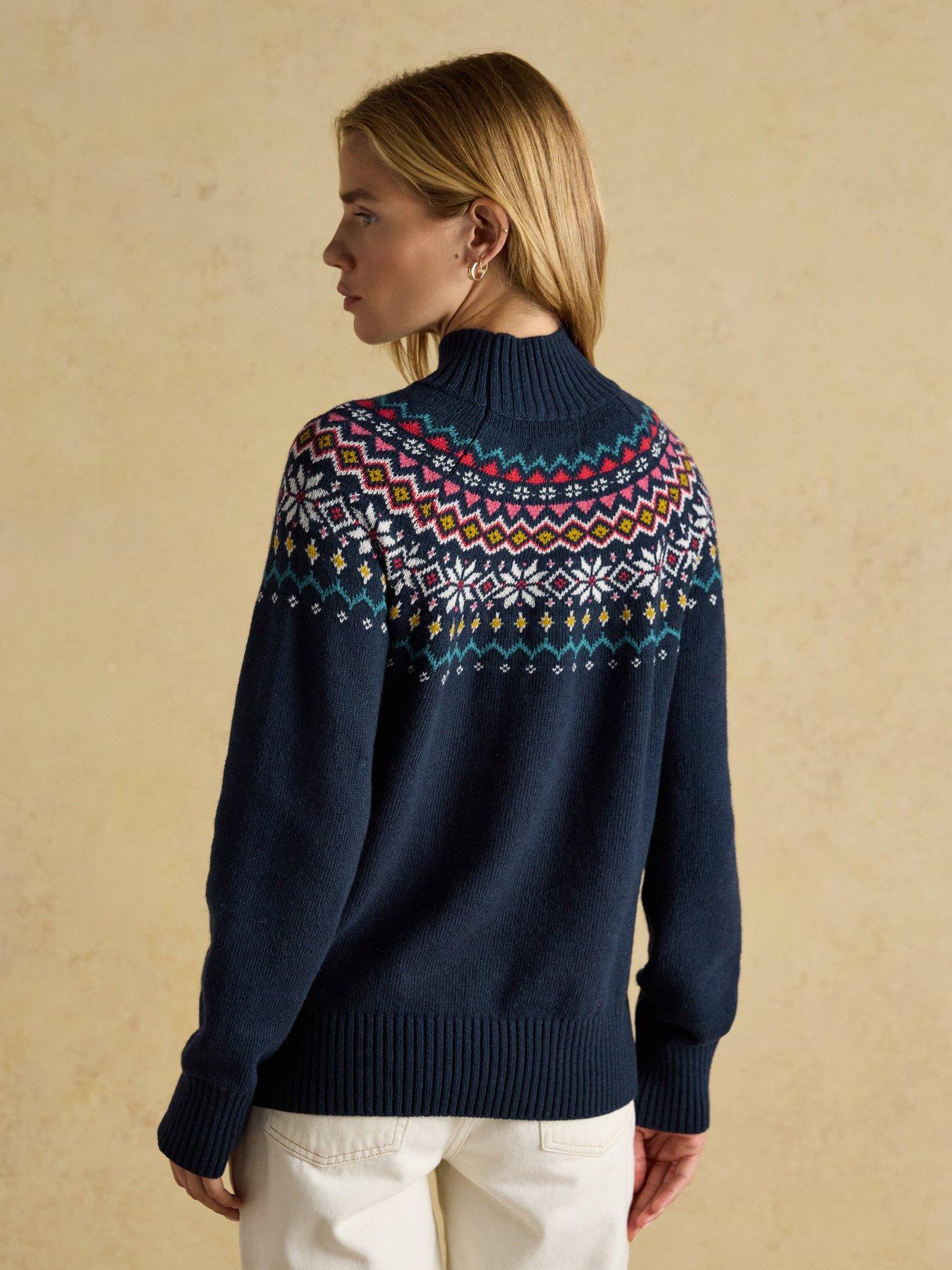 stillFront image of joules-fairisle-high-neck-cotton-rich-jumper-navy