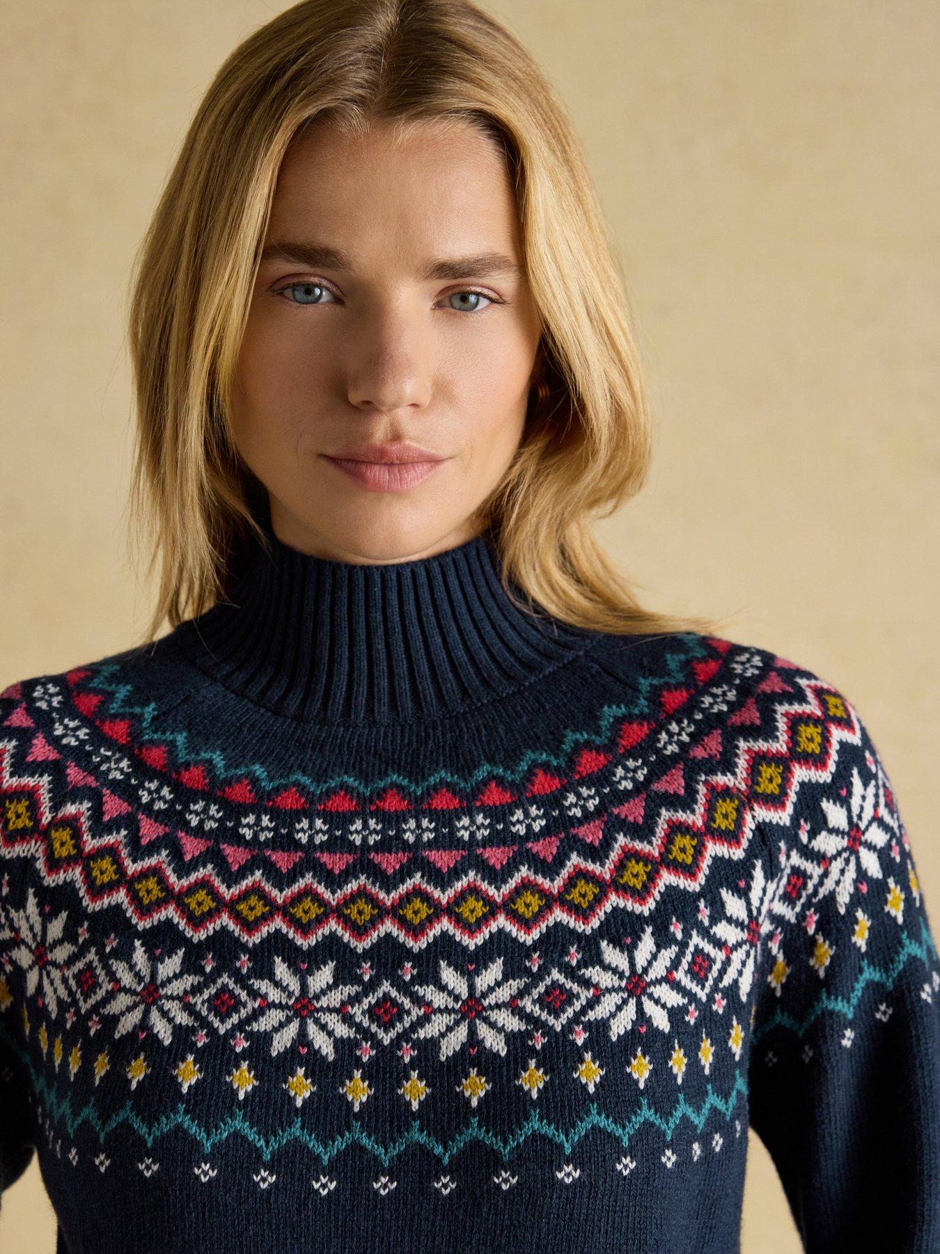  image of joules-fairisle-high-neck-cotton-rich-jumper-navy