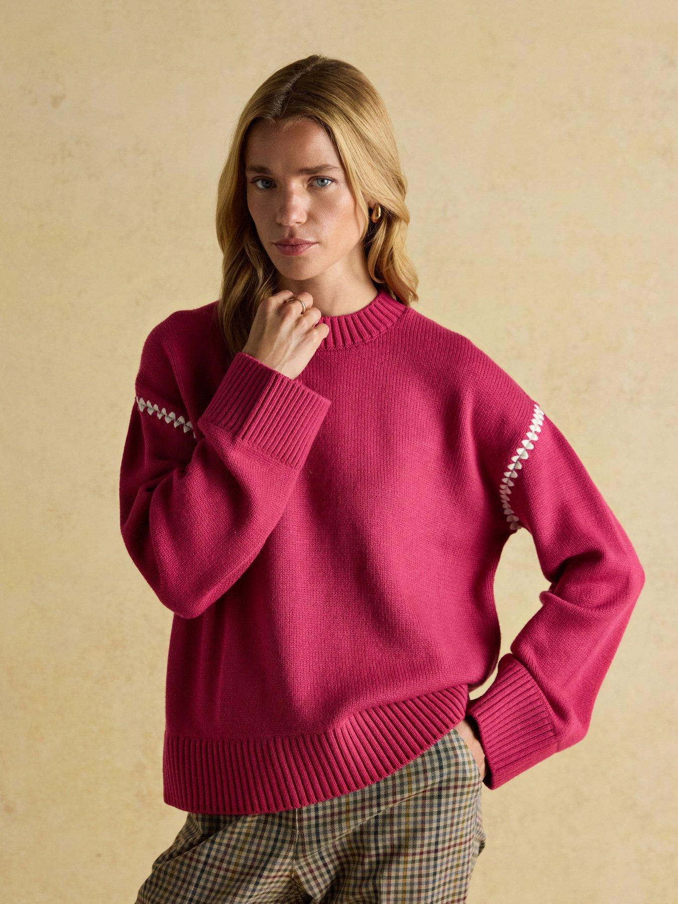 front image of joules-blanket-stitch-jumper-pink