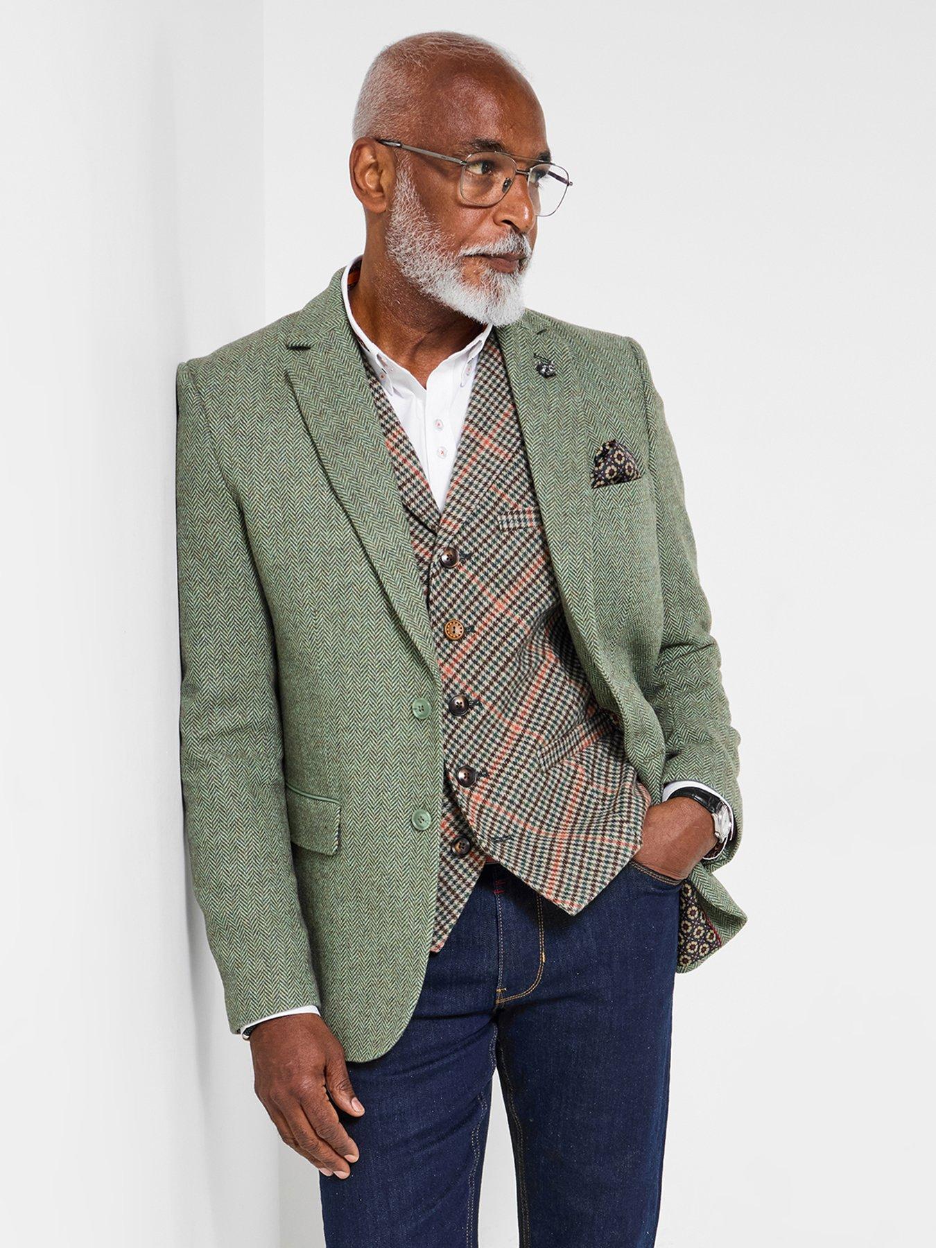 undefined Herringbone Luxe Contrast Blazer - Green