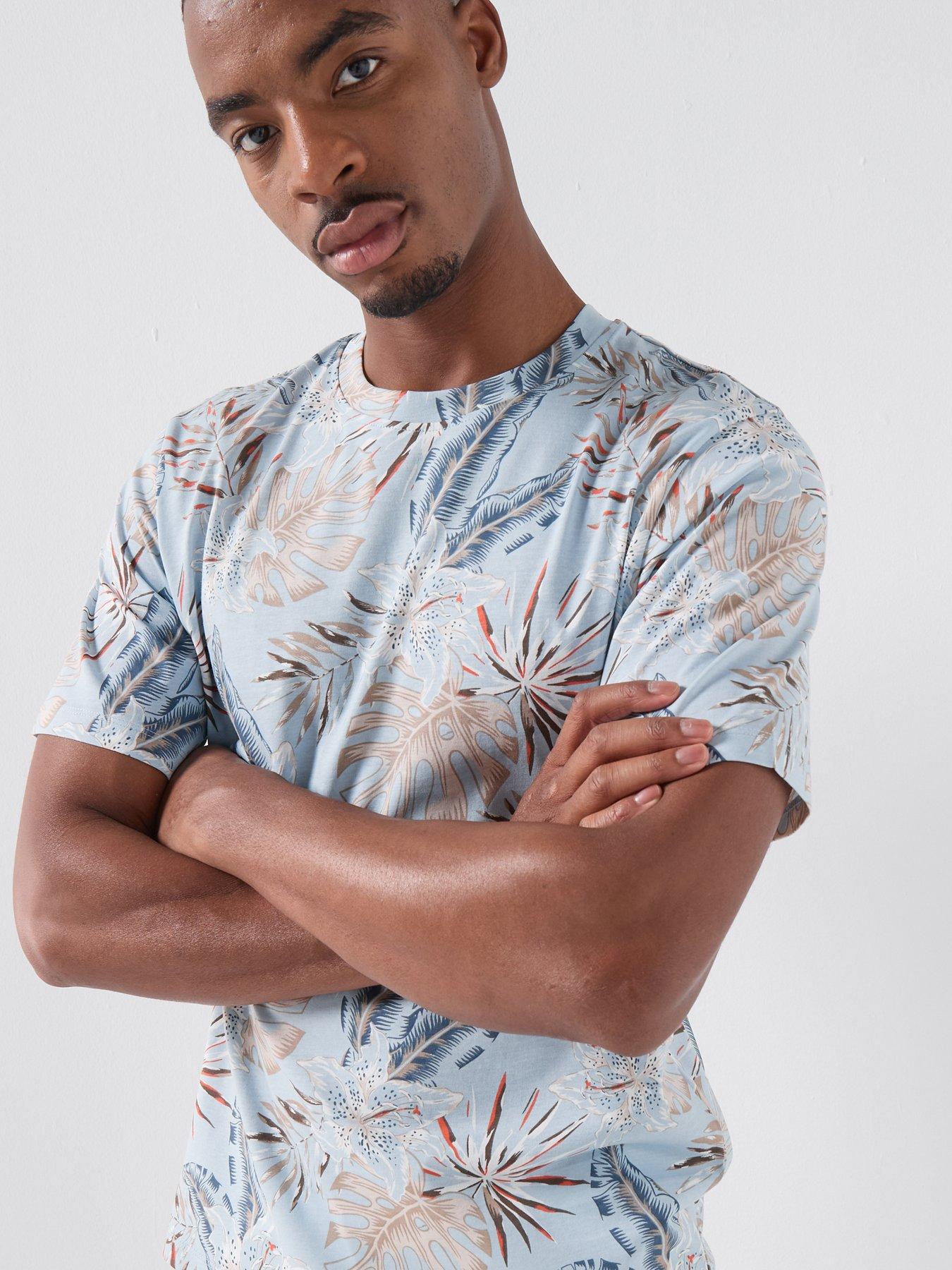  image of jack-jones-honolulu-printed-t-shirt-light-blue