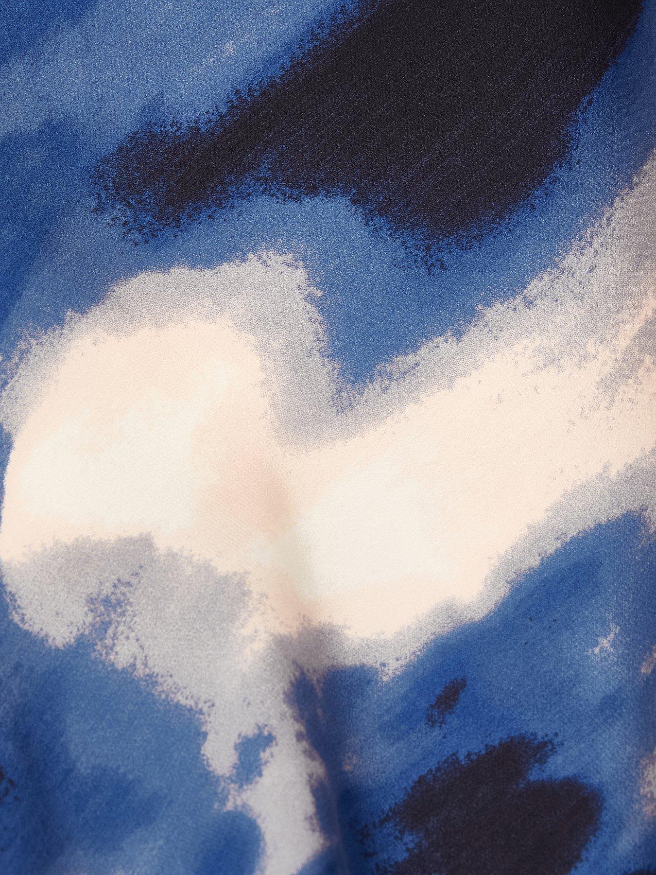 Image 6 of 6 of Quiz Petite Blue Satin Marble Midaxi Dress