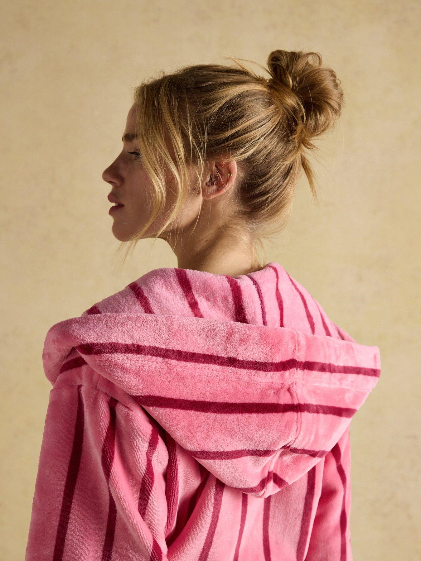 Image 5 of 5 of Joules Fleece Dressing Gown with Hood - Pink