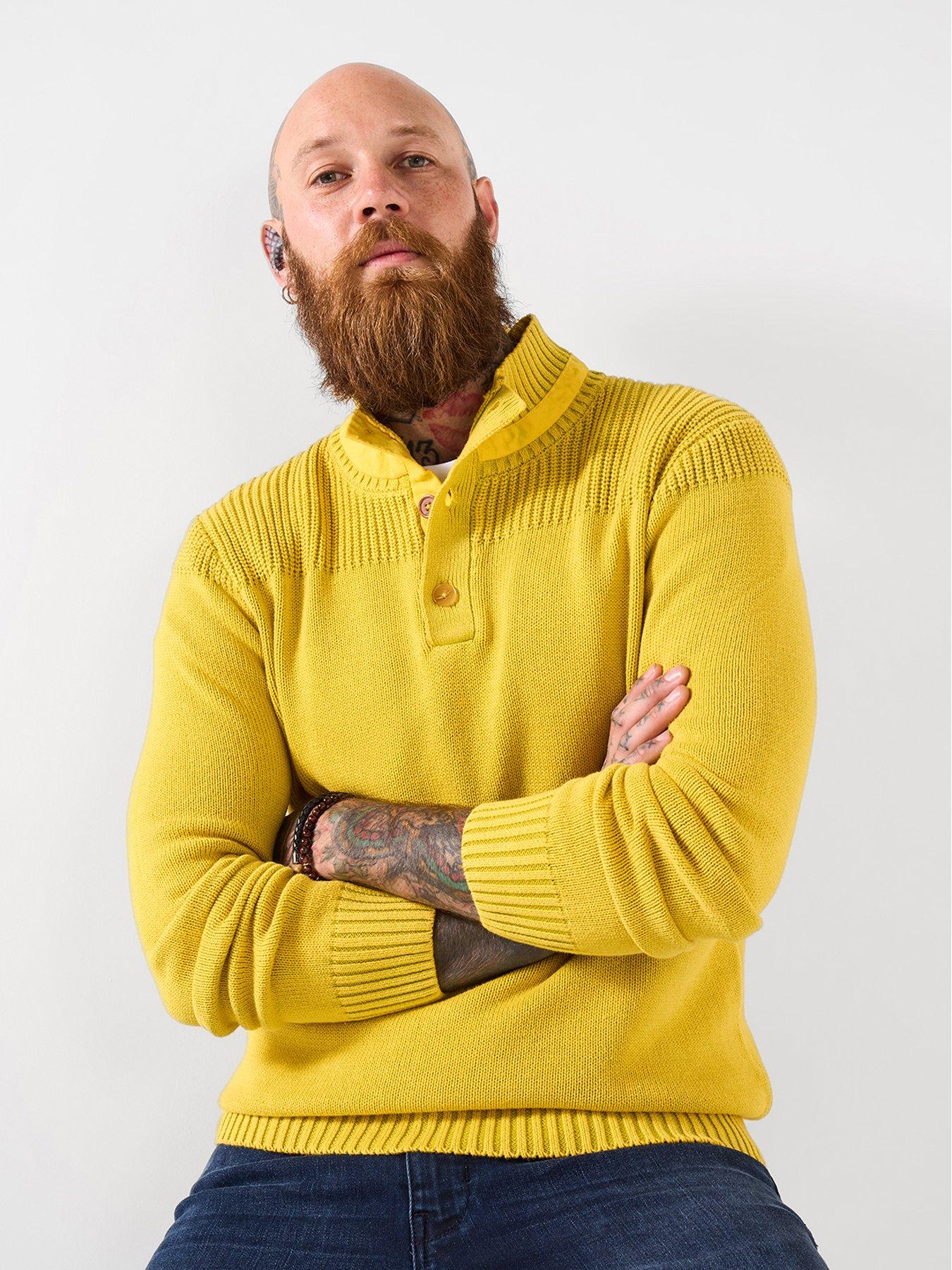  image of joe-browns-acid-wash-funnel-neck-knitted-jumper-yellow