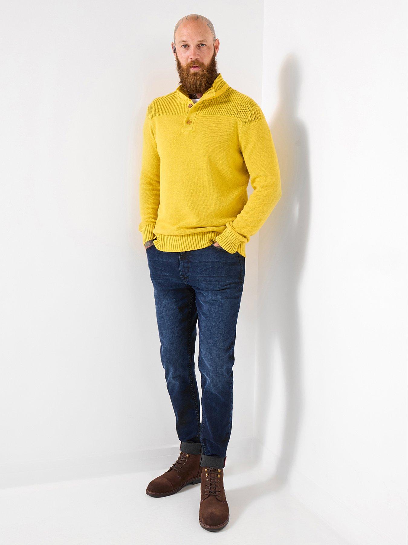  image of joe-browns-acid-wash-funnel-neck-knitted-jumper-yellow
