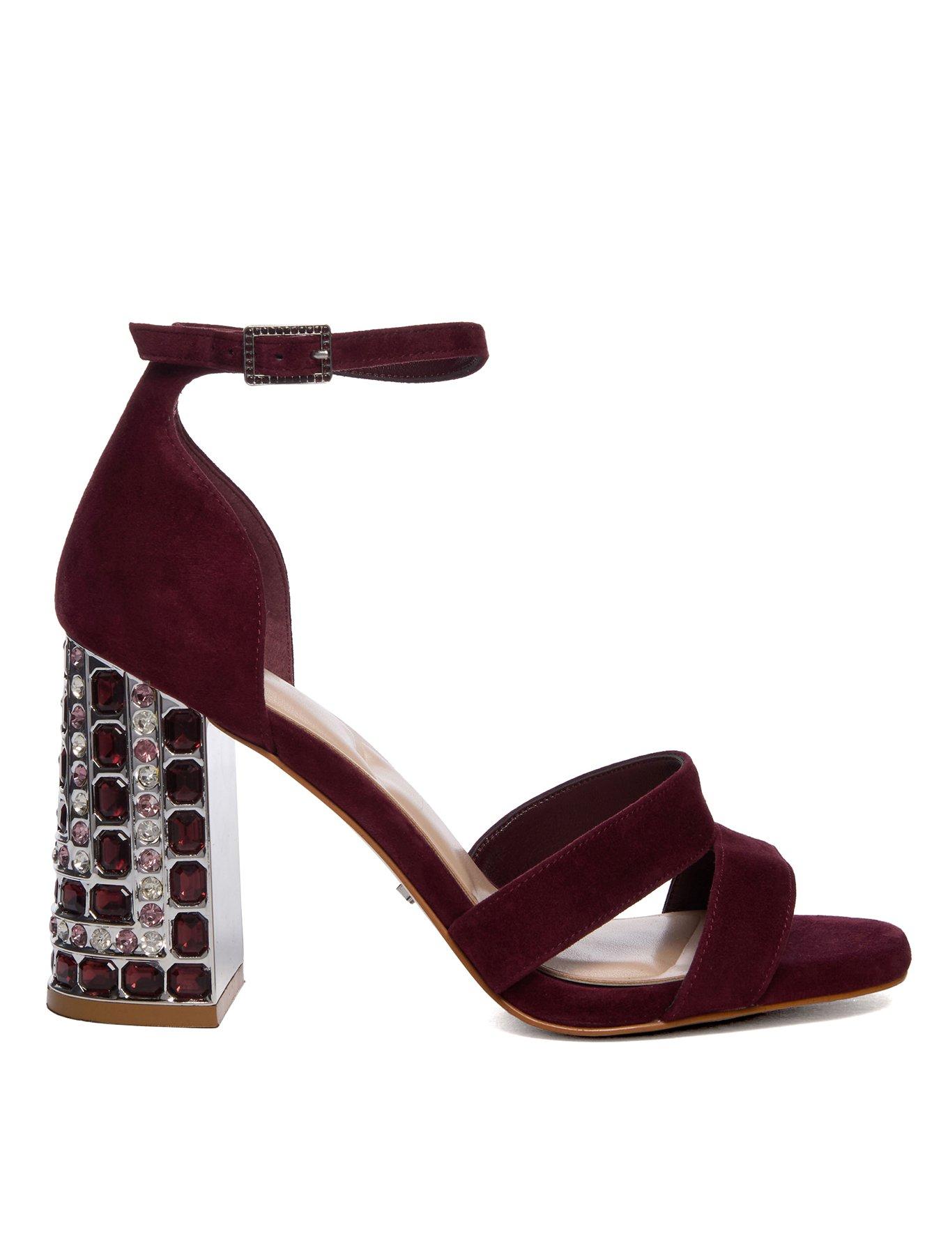 Dune London Majestical Suede Embellished Heel - Burgundy