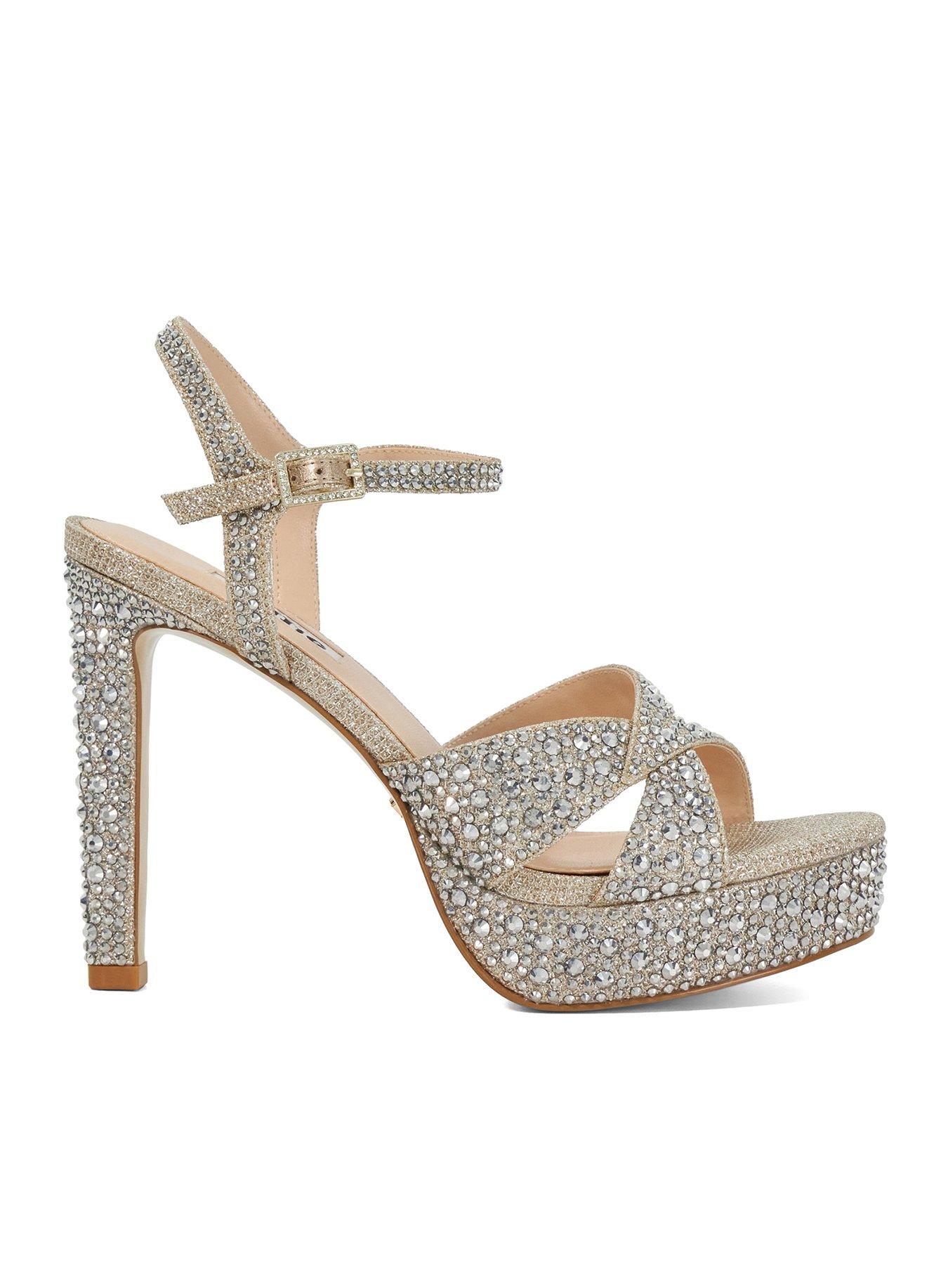 undefined Mayve Embellished Platform Heel Sandals - Gold