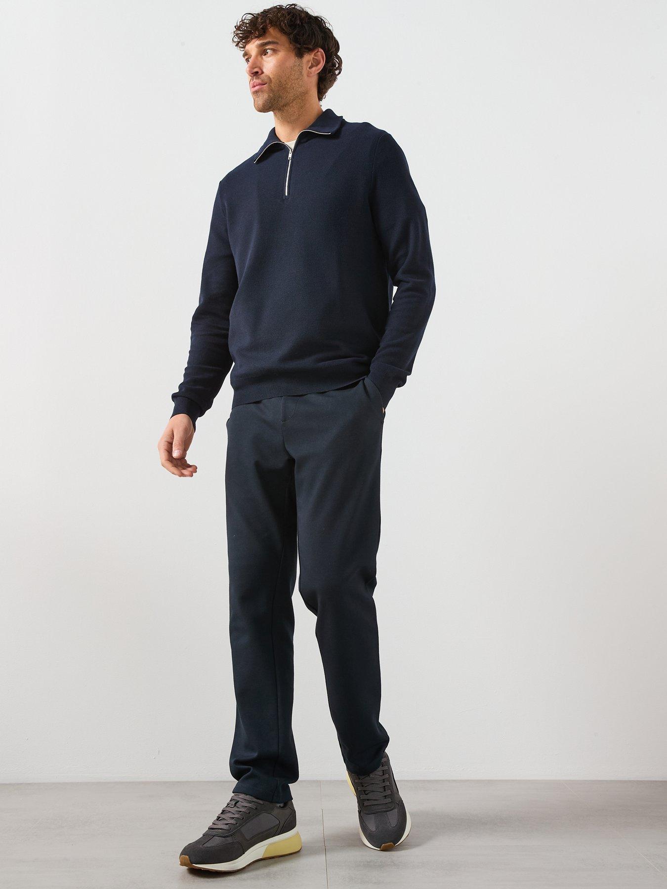 Image 3 of 6 of Mango Ten Cotton Pique 1/4 Zip Knitted Jumper - Navy