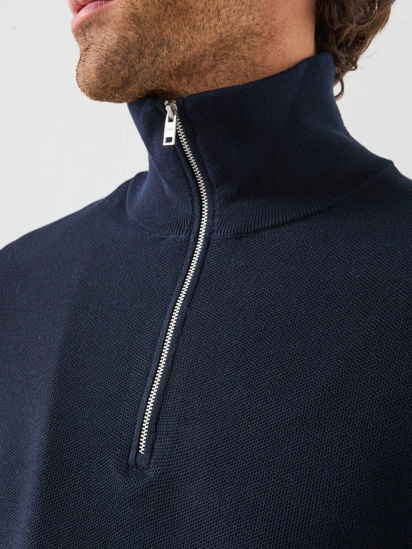 Image 4 of 6 of Mango Ten Cotton Pique 1/4 Zip Knitted Jumper - Navy