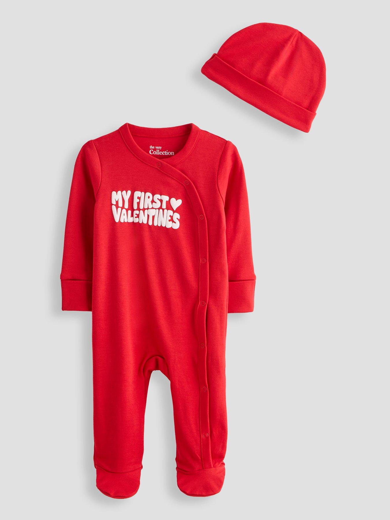 The Very Collection My 1st Valentines Sleepsuit and Hat Set - Red