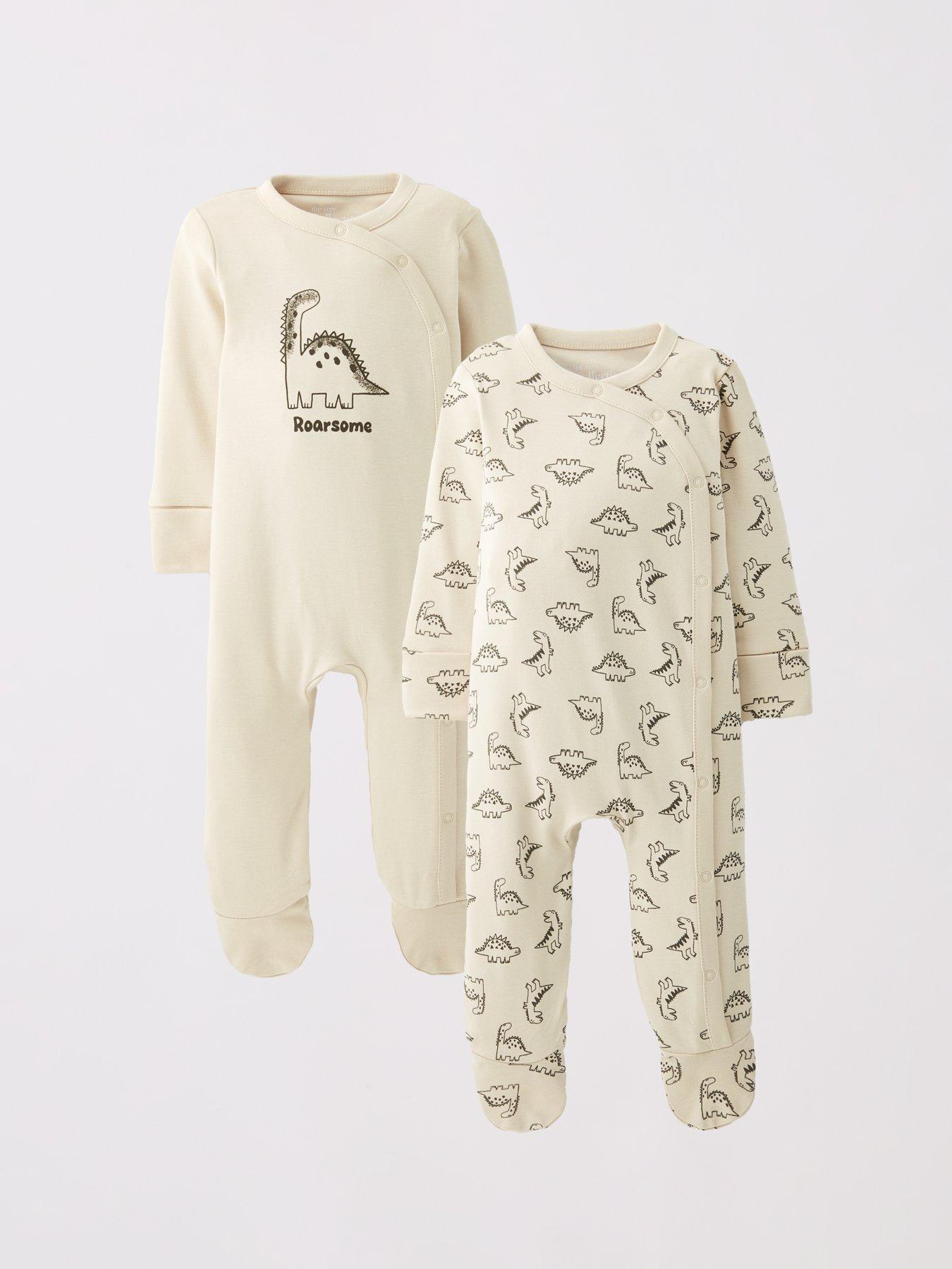Image 1 of 4 of The Very Collection 2 Pack Dinosaur Sleepsuits - Cream