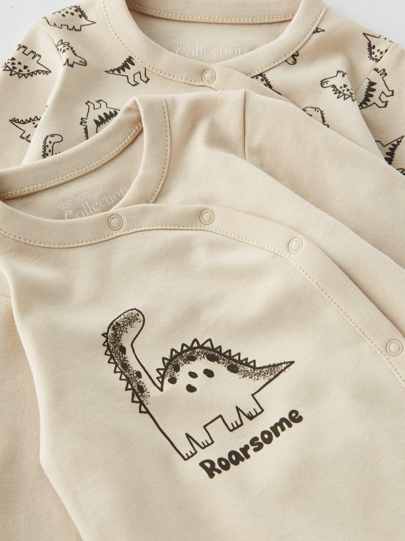 Image 4 of 4 of The Very Collection 2 Pack Dinosaur Sleepsuits - Cream