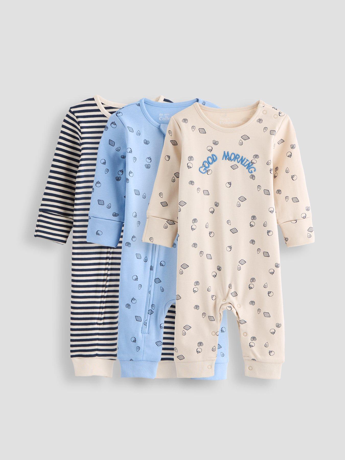Image 1 of 6 of The Very Collection Unisex 3 Pack Life Is Sweet Footless Sleepsuits