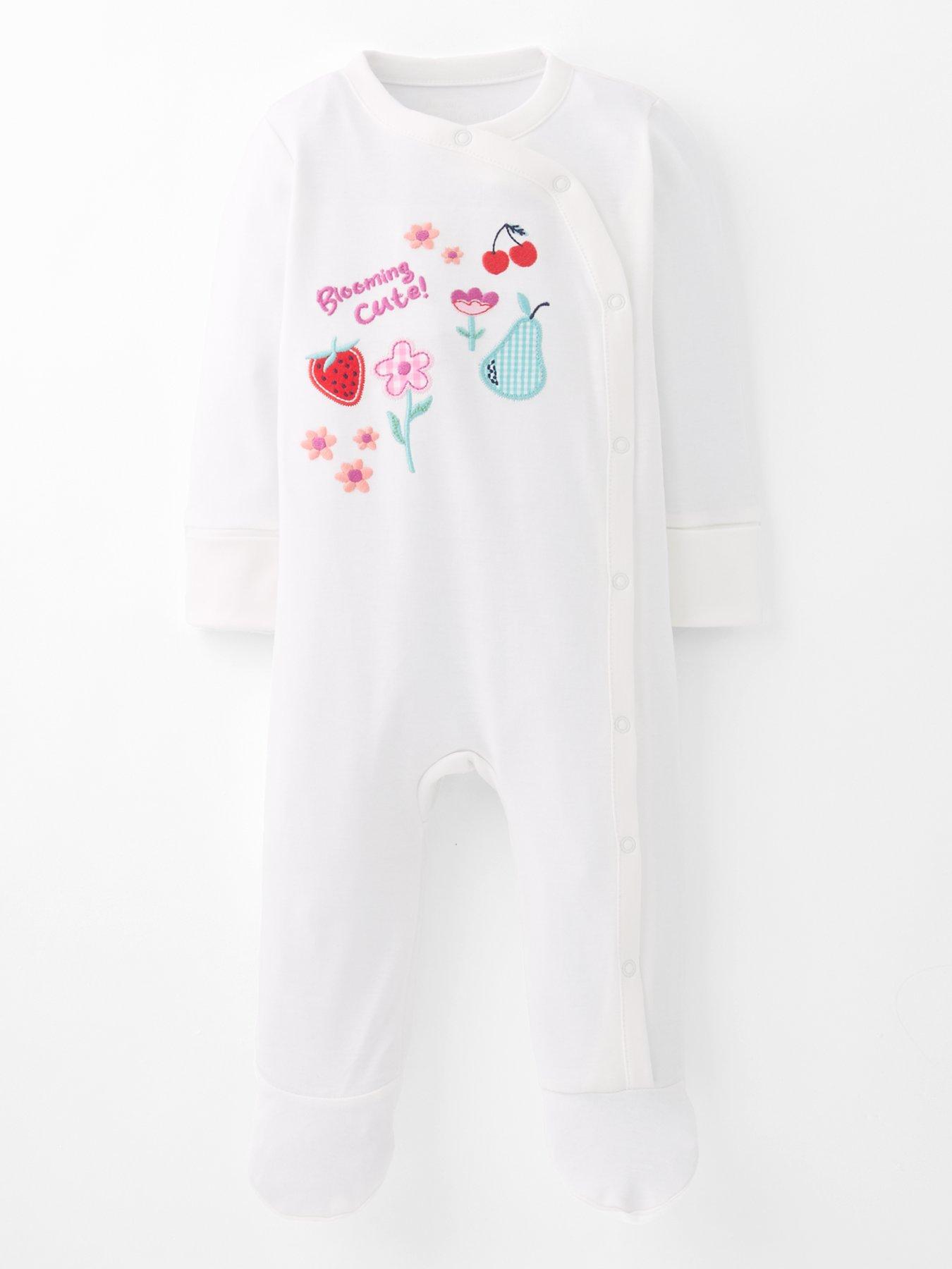 Image 1 of 4 of The Very Collection Patchwork Fruit Print Sleepsuit - White