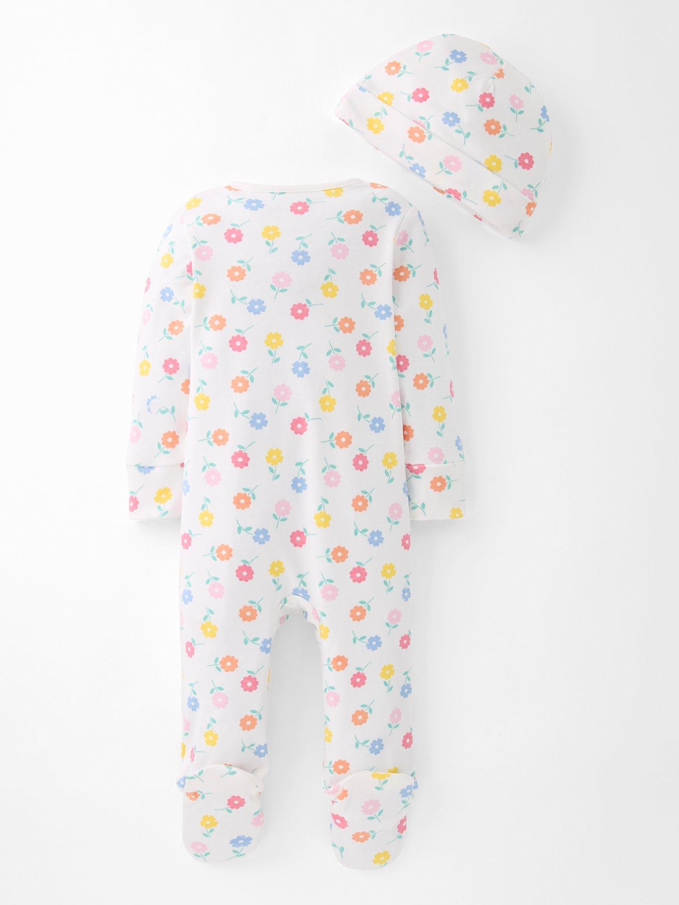 Image 2 of 5 of The Very Collection Floral Print Sleepsuit &amp; Hat Set - White
