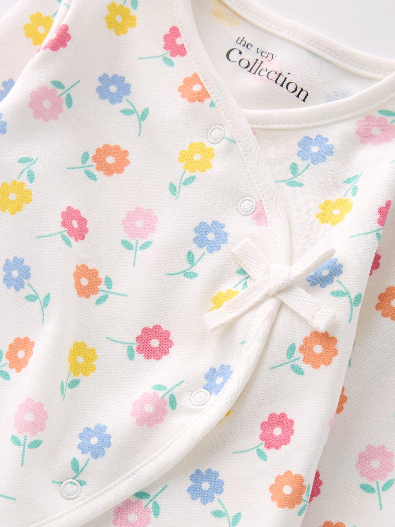 Image 3 of 5 of The Very Collection Floral Print Sleepsuit &amp; Hat Set - White