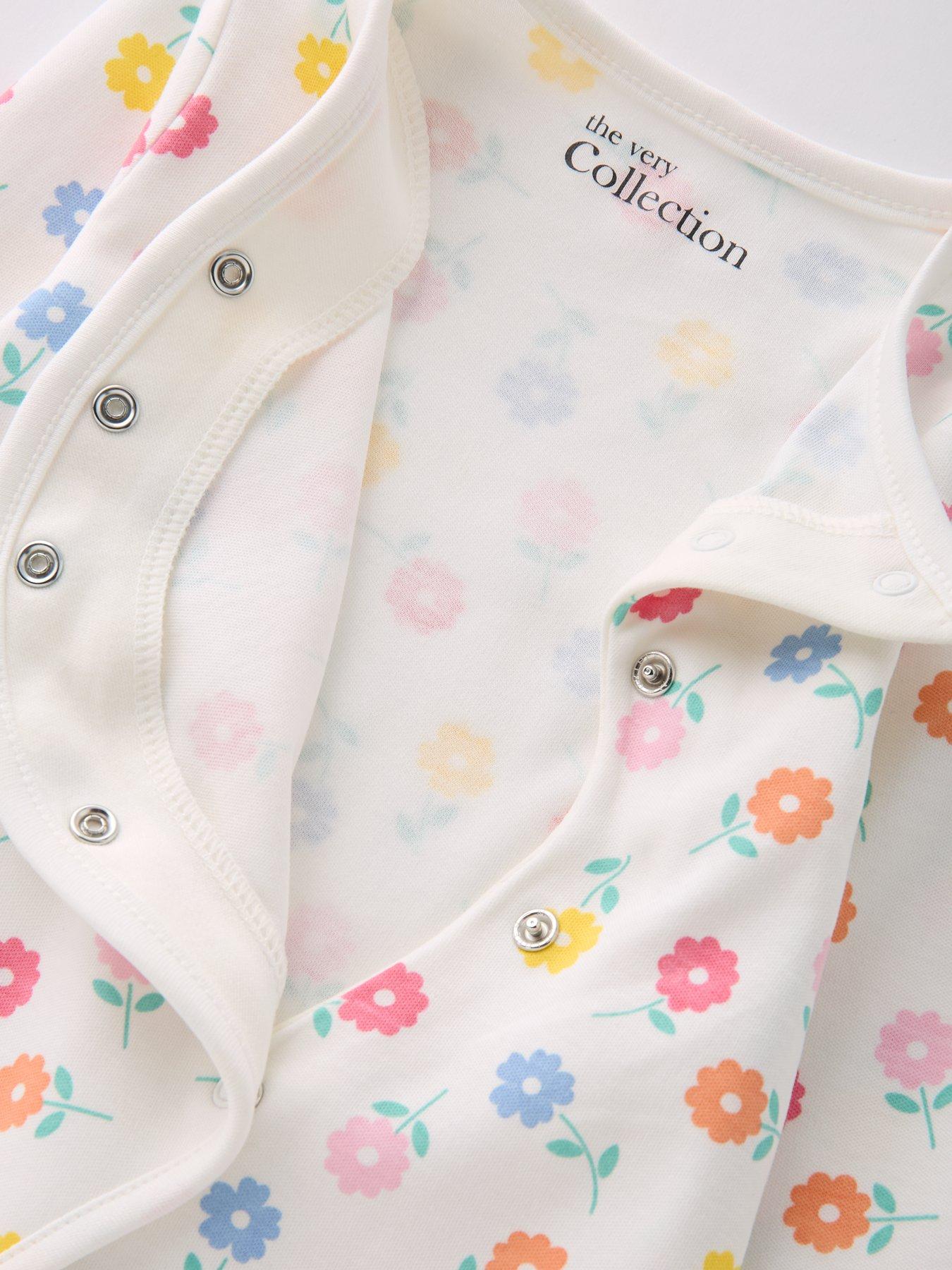 Image 5 of 5 of The Very Collection Floral Print Sleepsuit &amp; Hat Set - White