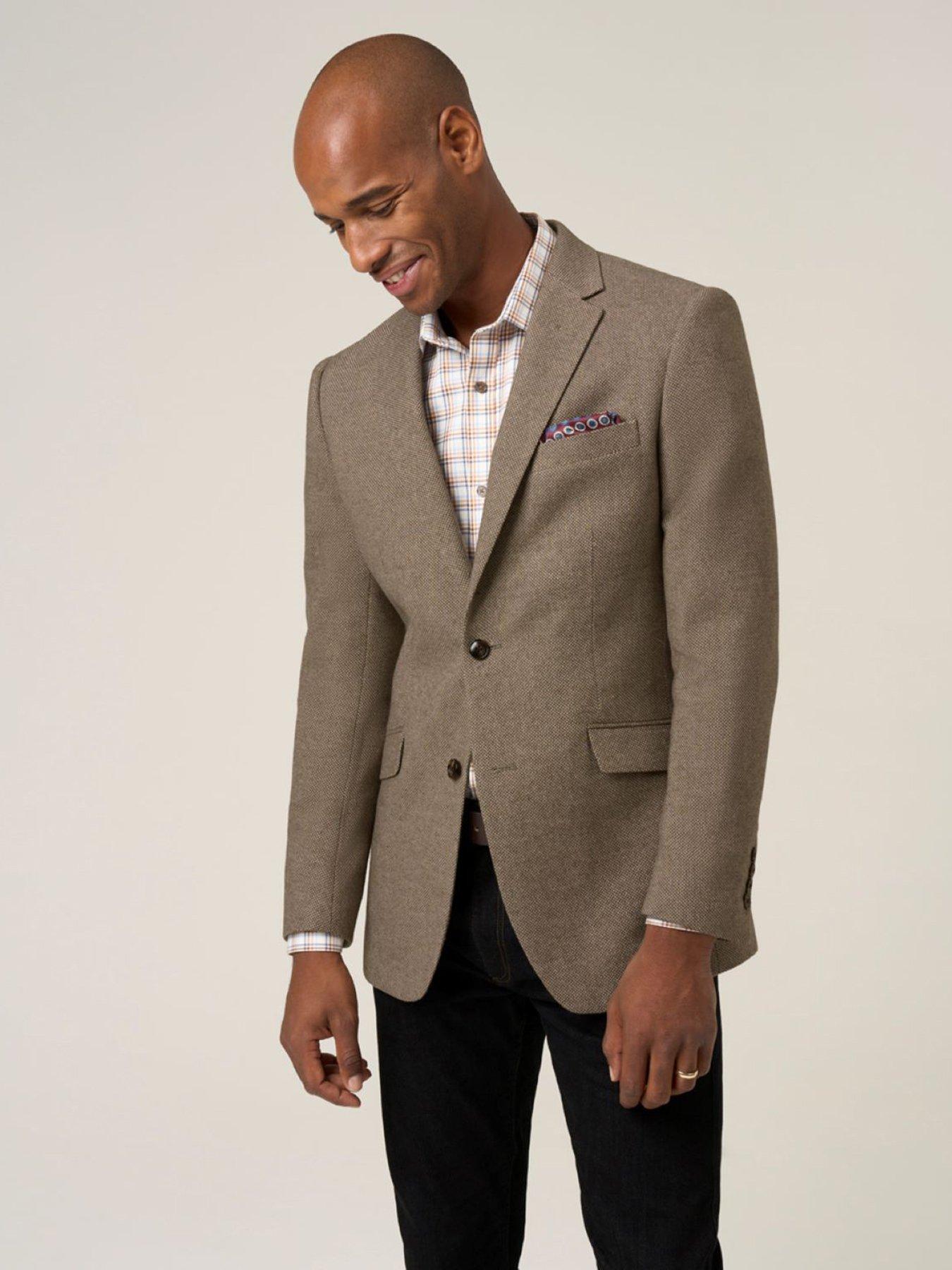  image of skopes-tailored-fit-hexham-wool-blend-suit-jacket-beige