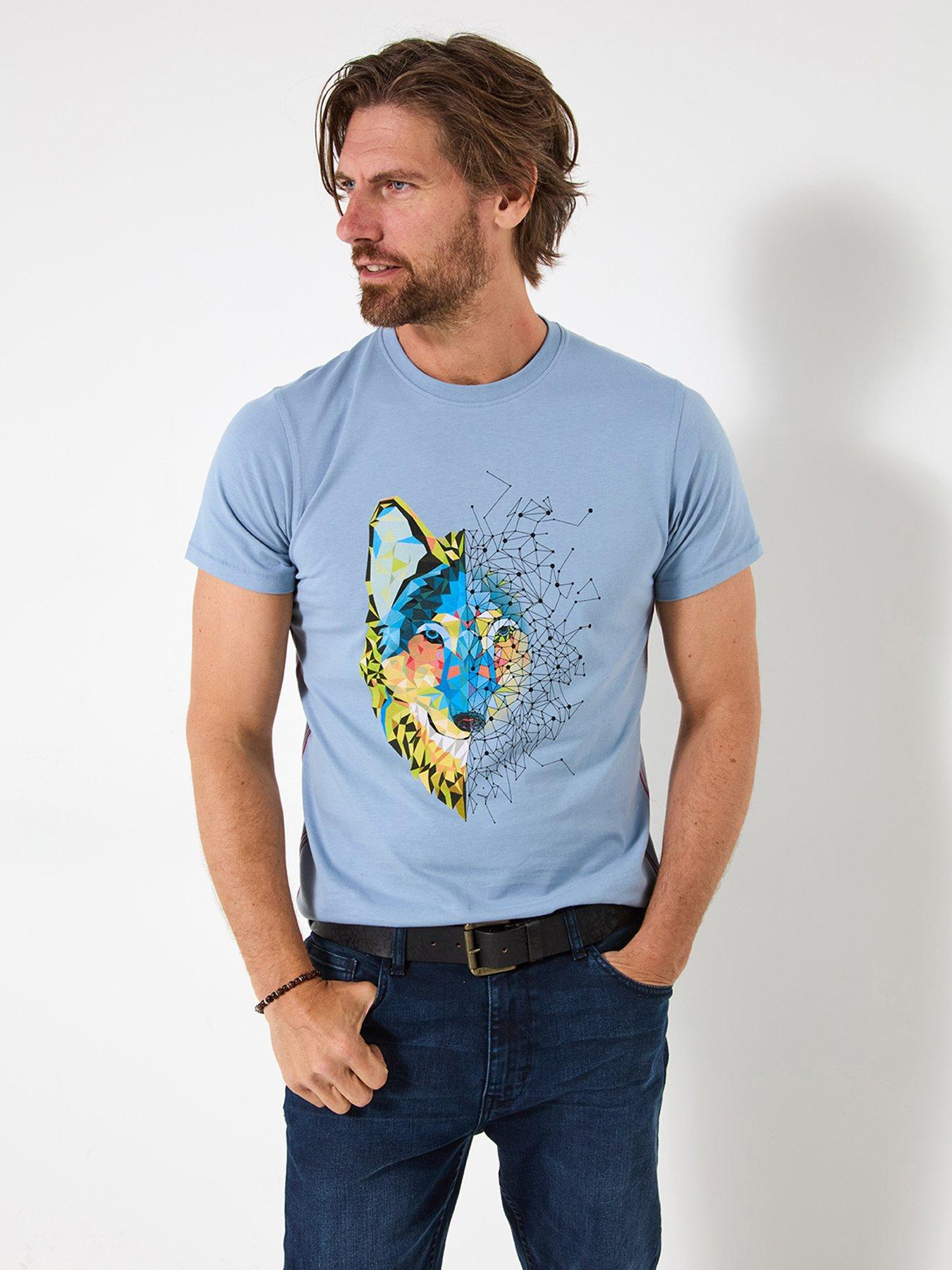 undefined Wolf Contrast Print T Shirt - Blue