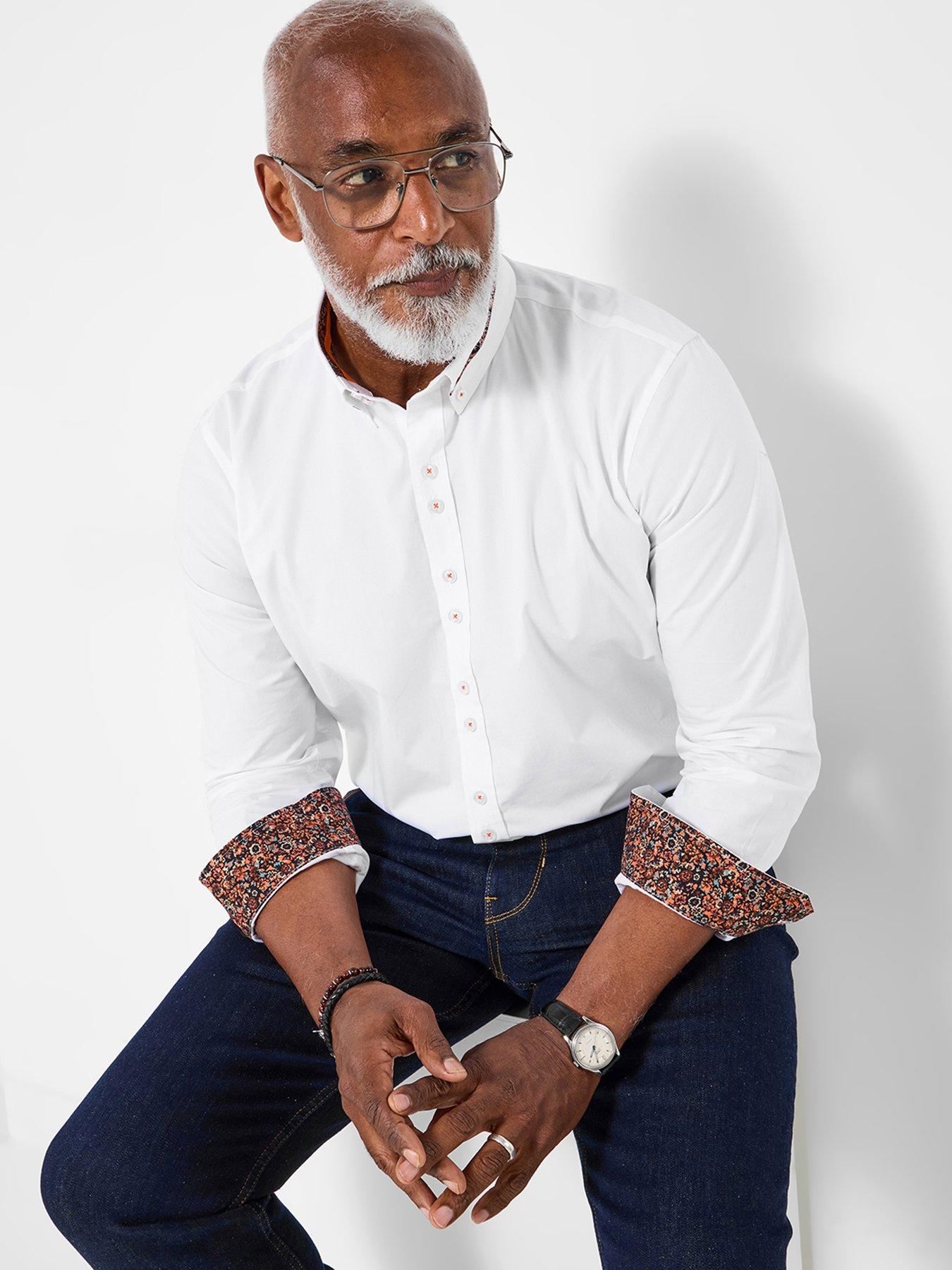 undefined Contrast Printed Trim Long Sleeve Shirt - White