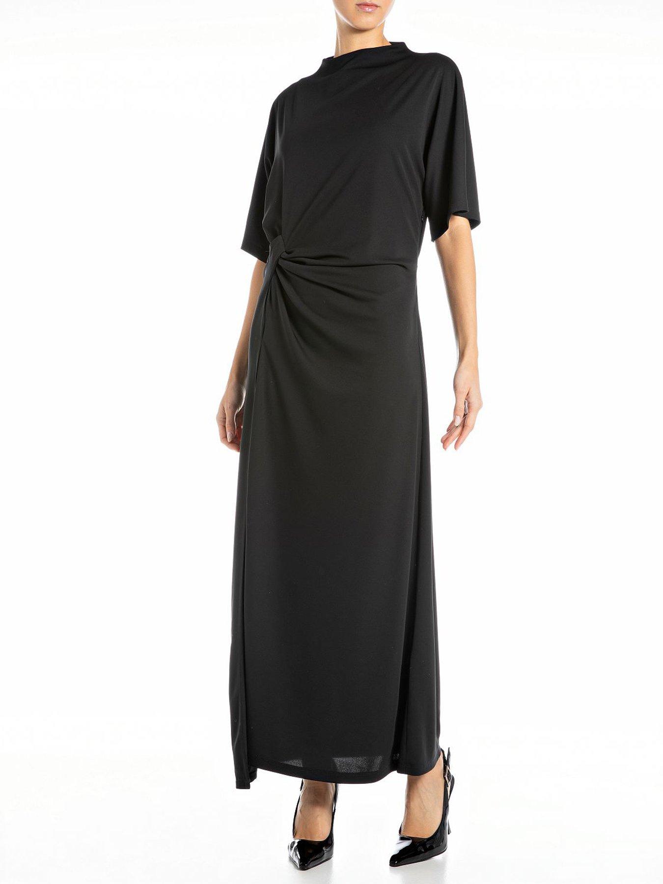 replay-midi-short-sleeve-dress-with-split-black
