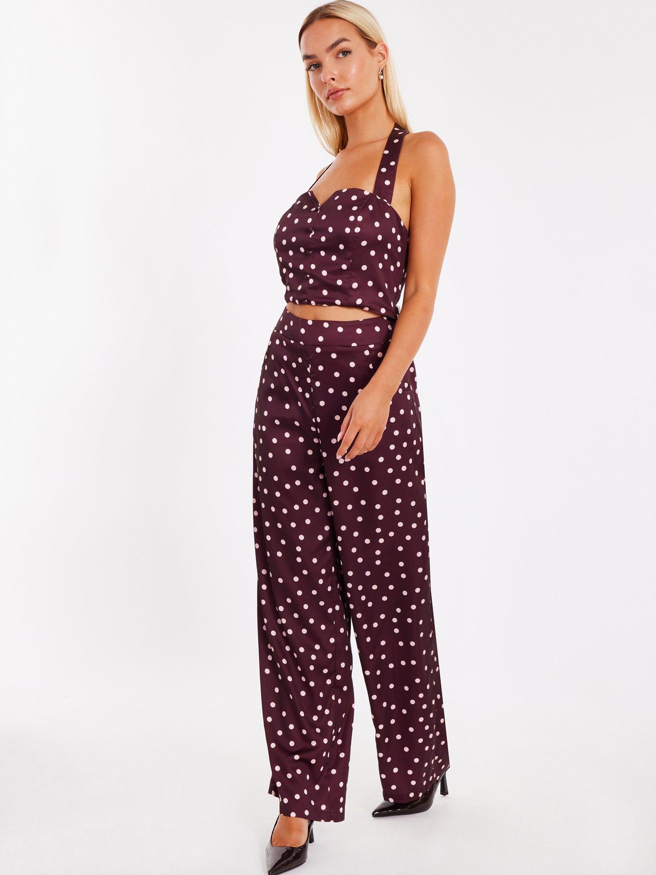 Image 3 of 6 of Quiz Dark Red Polka Dot Crop Top