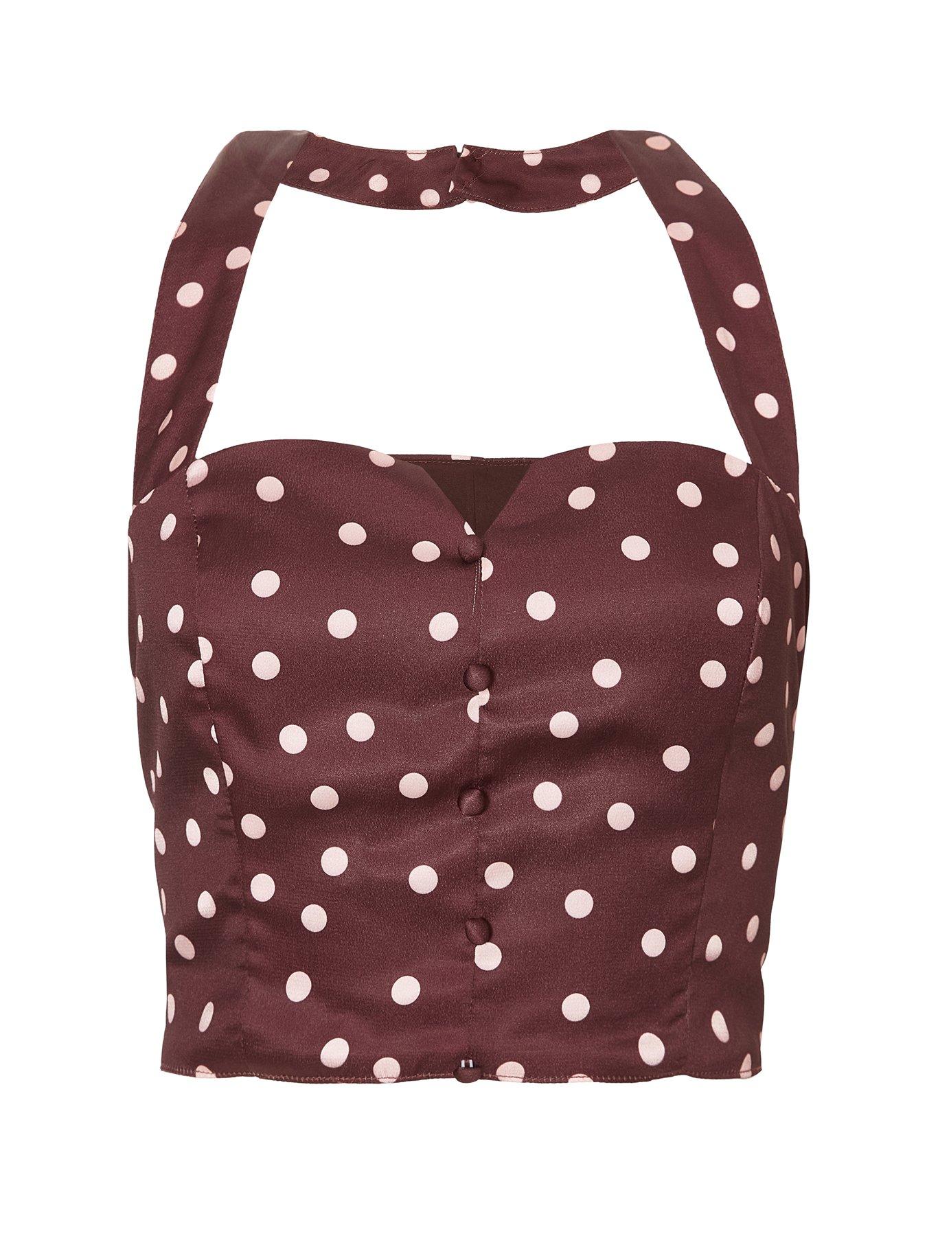 Image 4 of 6 of Quiz Dark Red Polka Dot Crop Top