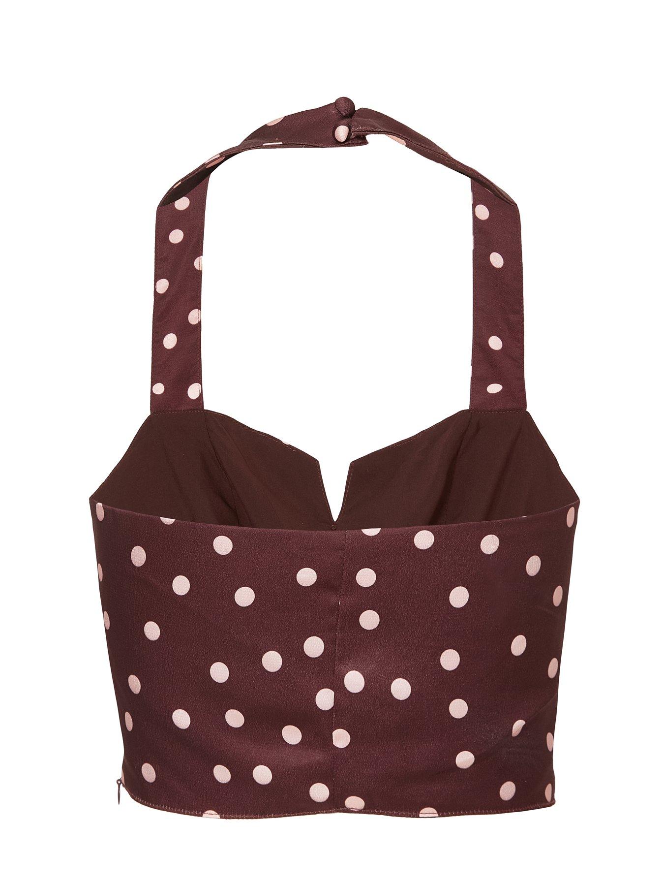 Image 5 of 6 of Quiz Dark Red Polka Dot Crop Top