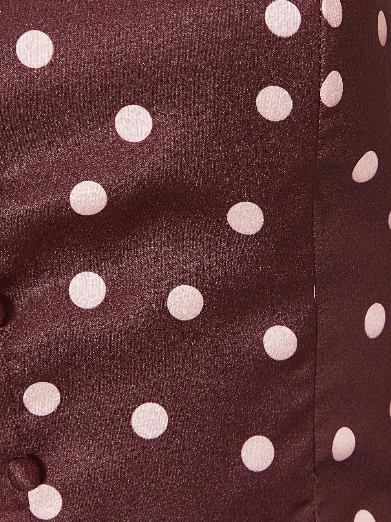 Image 6 of 6 of Quiz Dark Red Polka Dot Crop Top