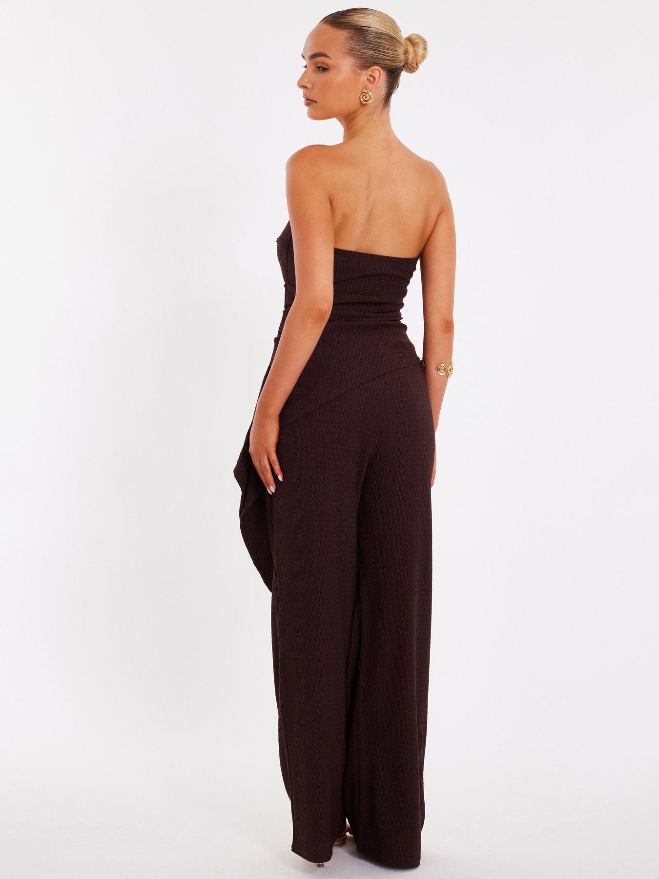 Image 2 of 6 of Quiz Brown Textured Palazzo Trousers