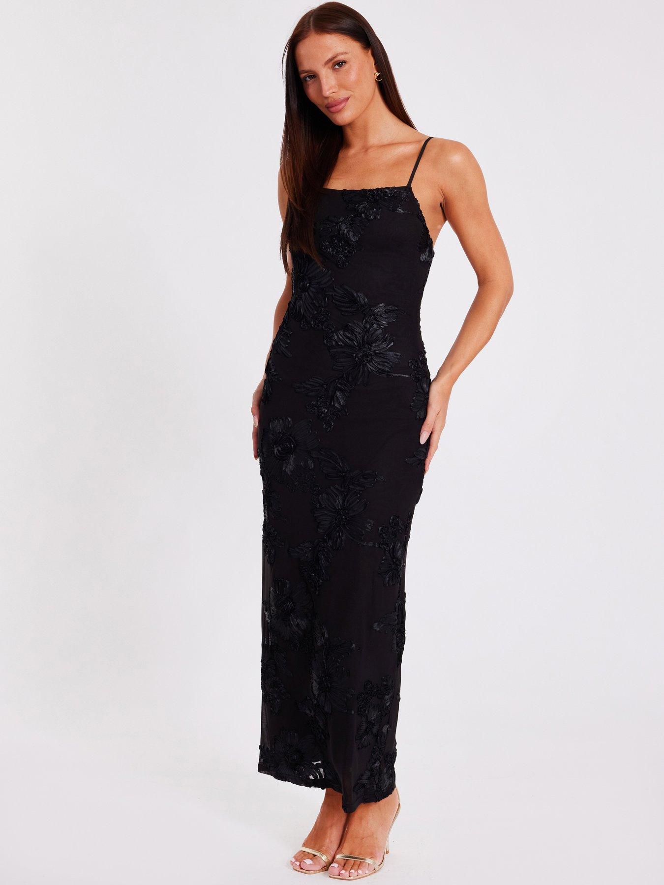 Image 3 of 6 of Quiz Black Floral Applique Midaxi Dress